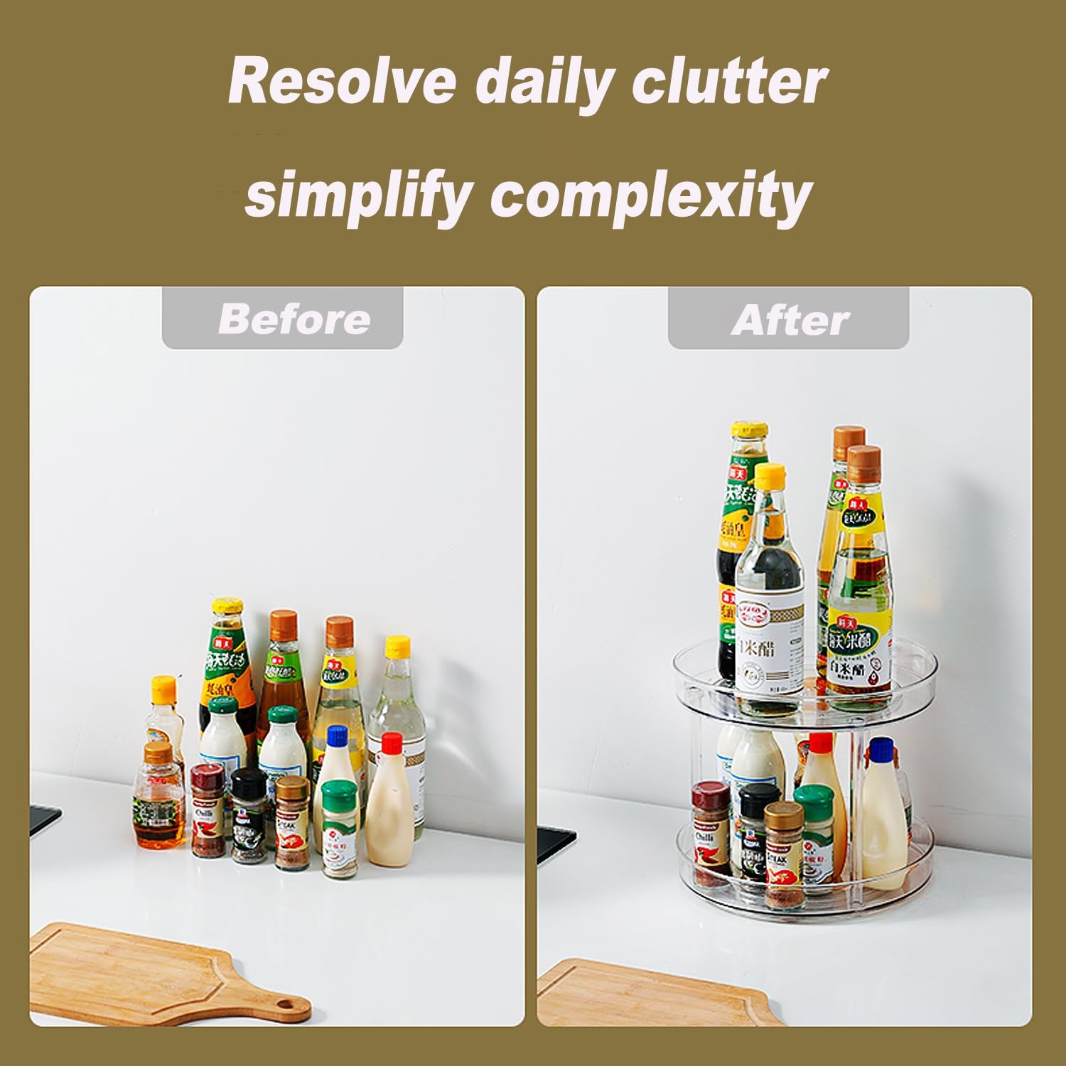 2 Tier Lazy Susan Turntable, 360° Rotating Organizer for Condiments Makeup (Clear, 9.25inch)