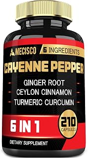 6in1 Cayenne Pepper Extract Capsules with Organic Turmeric Curcumin Root, Black Pepper, and More - 210 Capsules