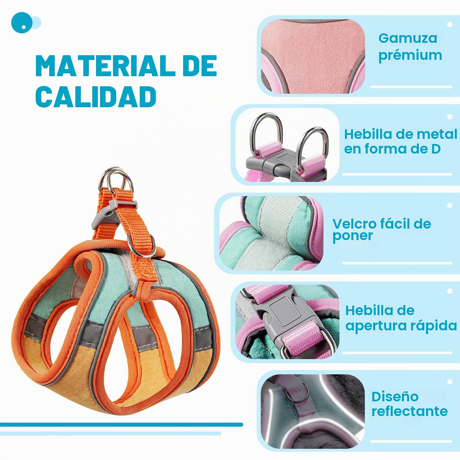 PETCUTE Arnes para Gatos Antiescape con Correa,Arnés Gato a Prueba de Escape con Tira Reflectante,Transpirable Cómodo,Chaleco de Seguridad para Gatos Cachorros