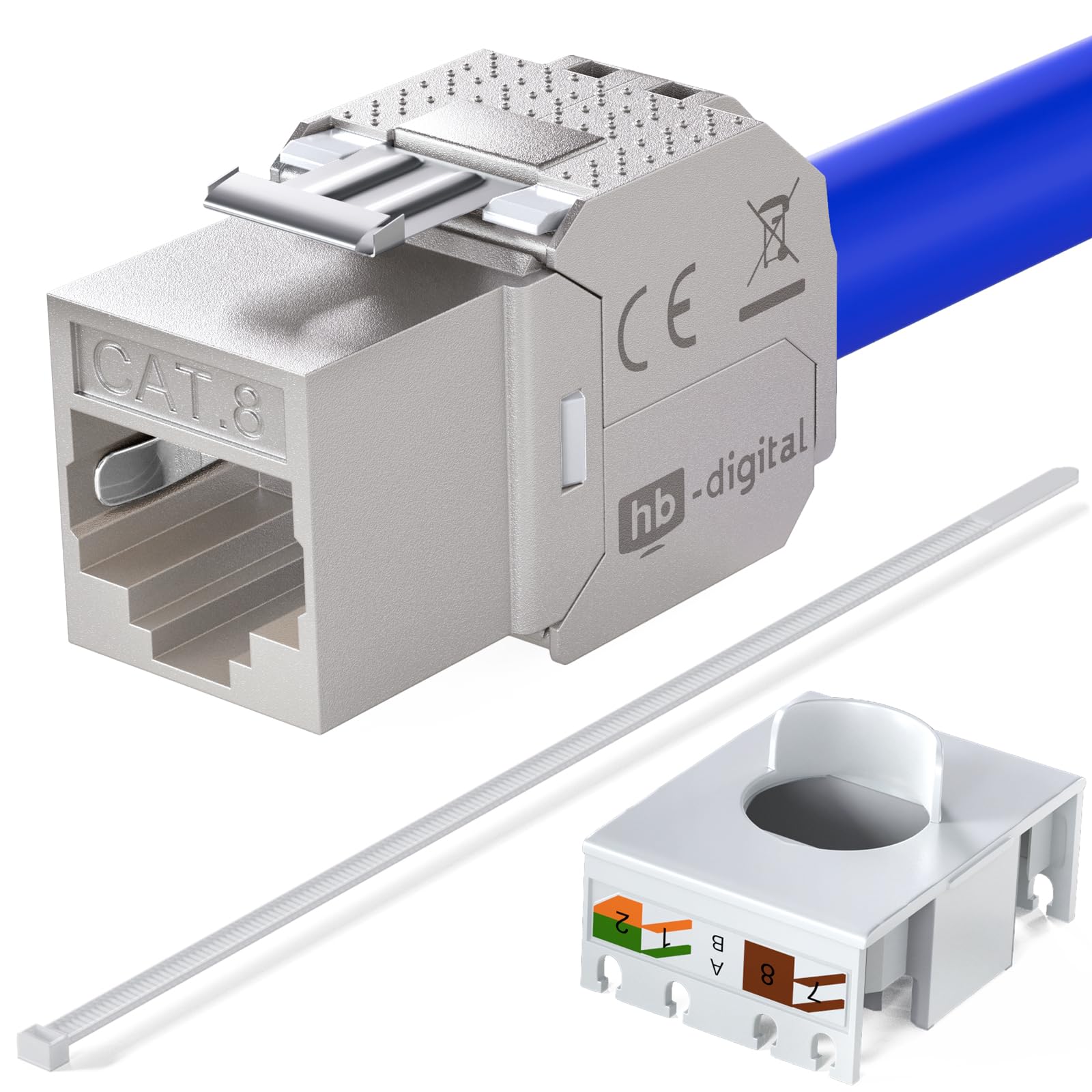 hb-digital Panel krosowy 24-portowy 1HE sieć krosowa z 24 x CAT 8 GHMT moduły Keystone RJ45 gniazda do Ethernet LAN kabel 40 Gbit odpowiedni do montażu w stelażu 19", szafka sieciowa - czarna