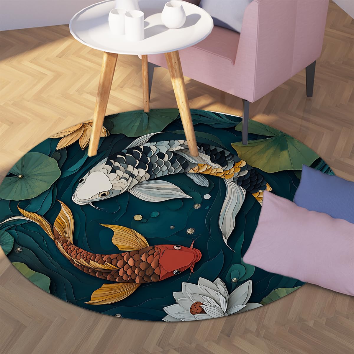 Alfombras Redondas Lavables máquina 120cm Arte Antideslizante Corte Papel Cero Pelo bajo Alfombra estética Dormitorio salón Estudio Yoga