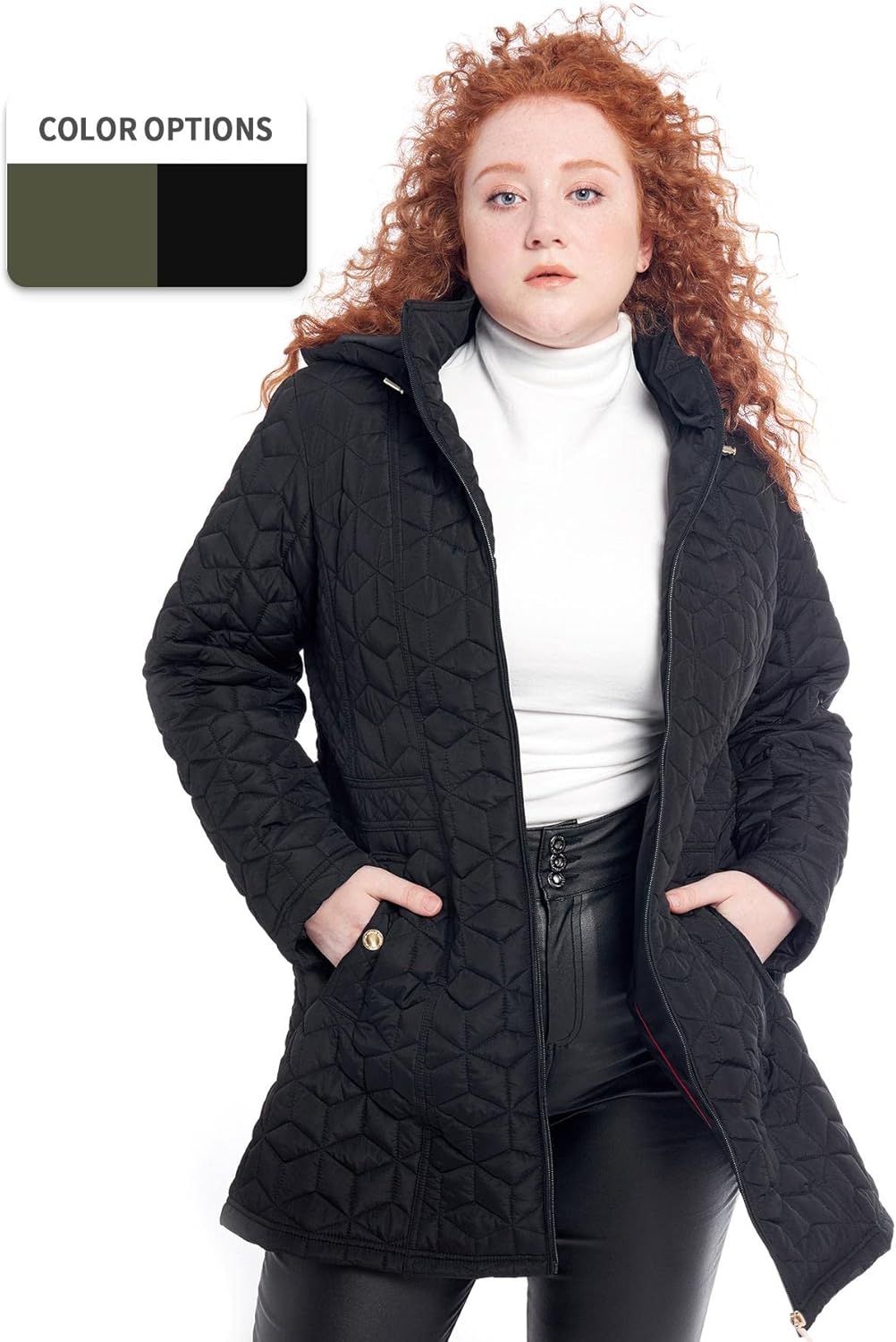S P Y M Womens Diamond Quilted Jacket Lightweight Padding Coat with Pockets, Regular and Plus Size - Image 4