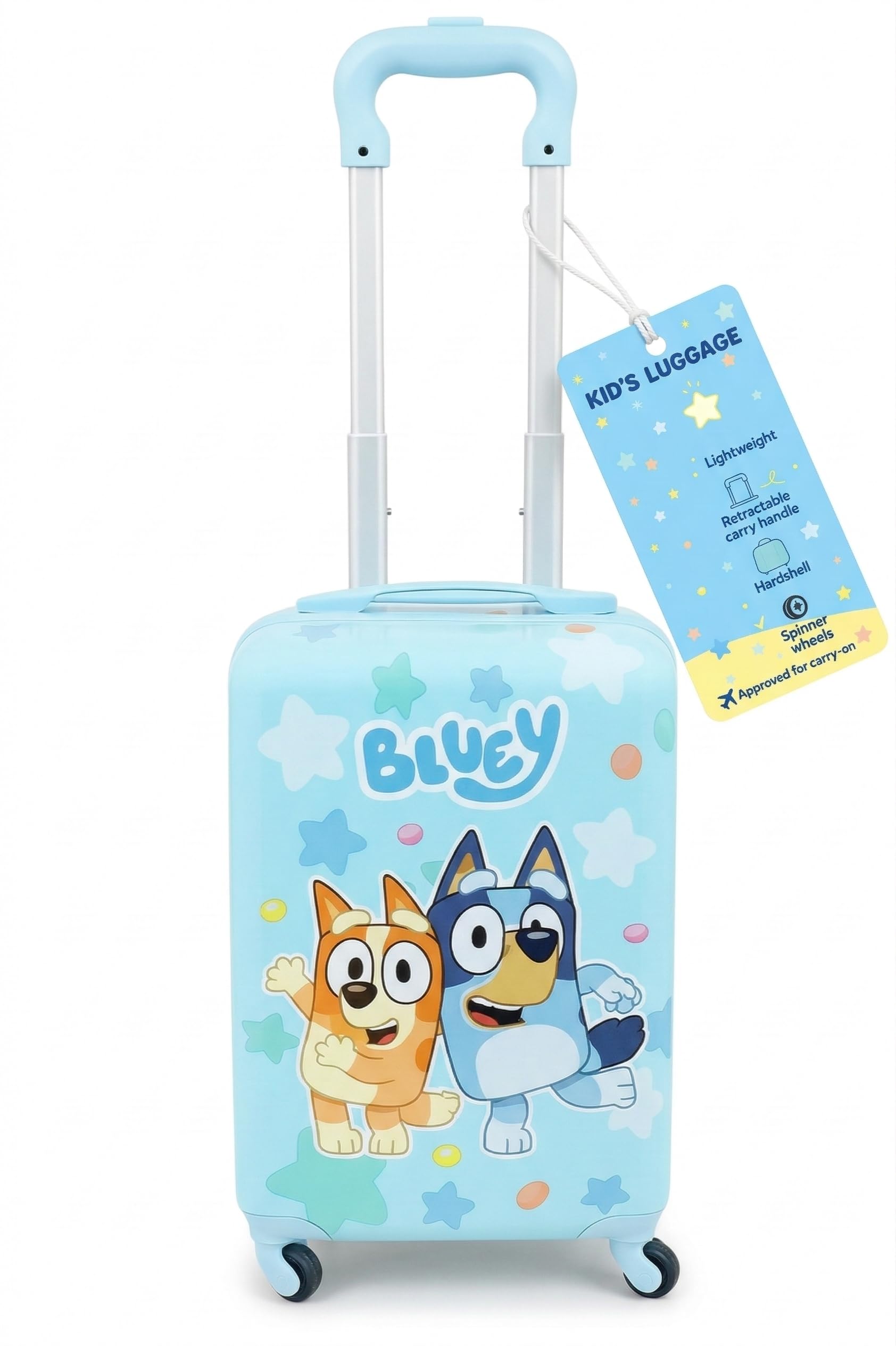 Fast Forward Bluey 20" Hardshell Luggage - Cute & Durable Hard-side Suitcase for Travel with Spinner Wheels 20"x12"x8"