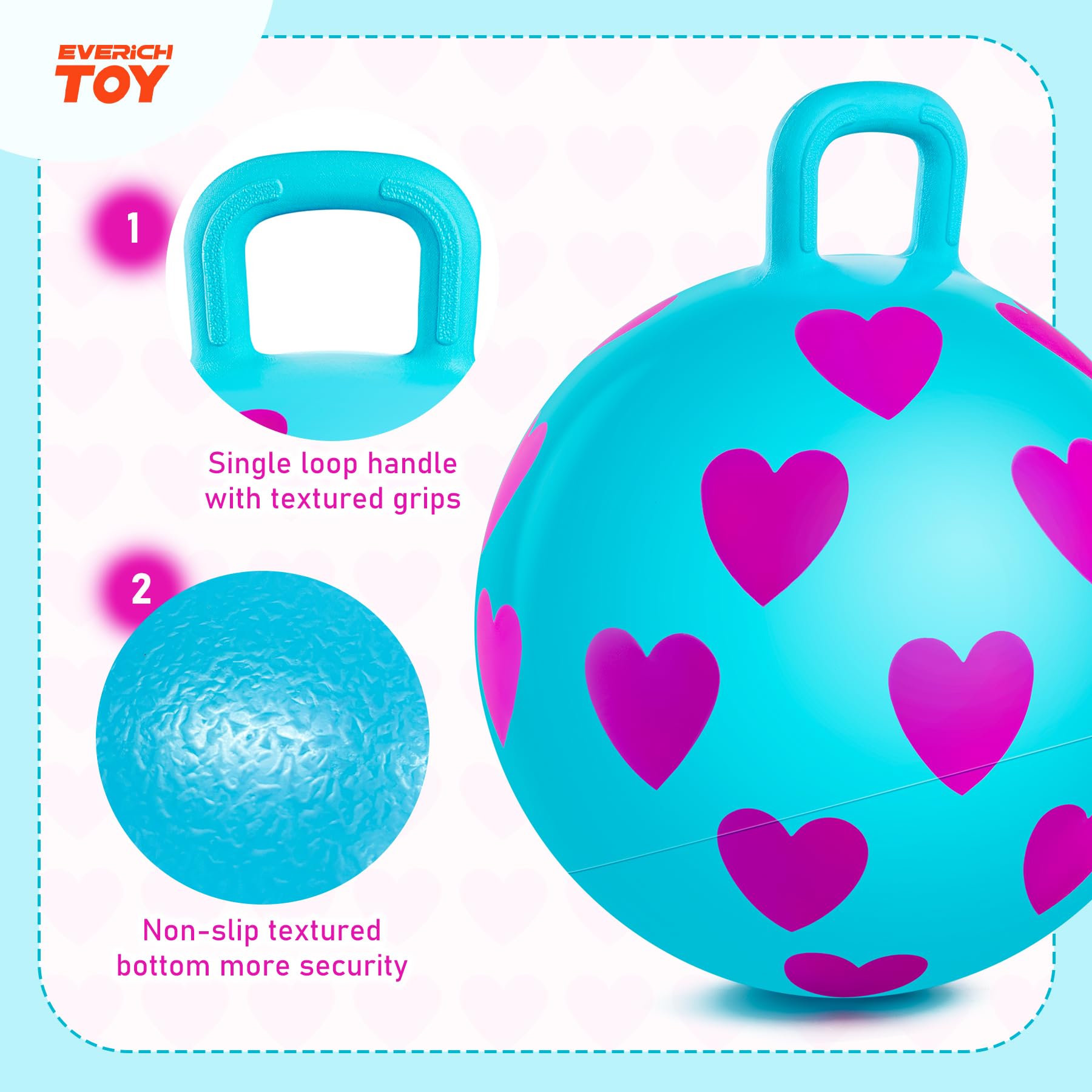 EVERICH Toy Hopper Ball für Kinder von 3-6 Jahren, Hippity Hop Spielzeug, 15 Zoll Aufblasbarer Sitzball für drinnen und draußen, aufblasbares Spielzeug für Mädchen Jungen mit Pumpe