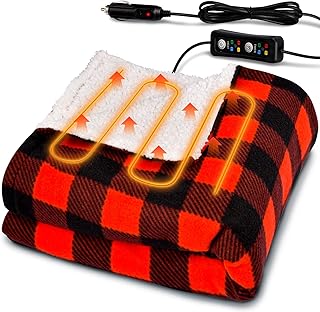 12V Car Heated Blanket 59"x39"Portable Heated Blanket for Travel with 4 Heating 4 Timing