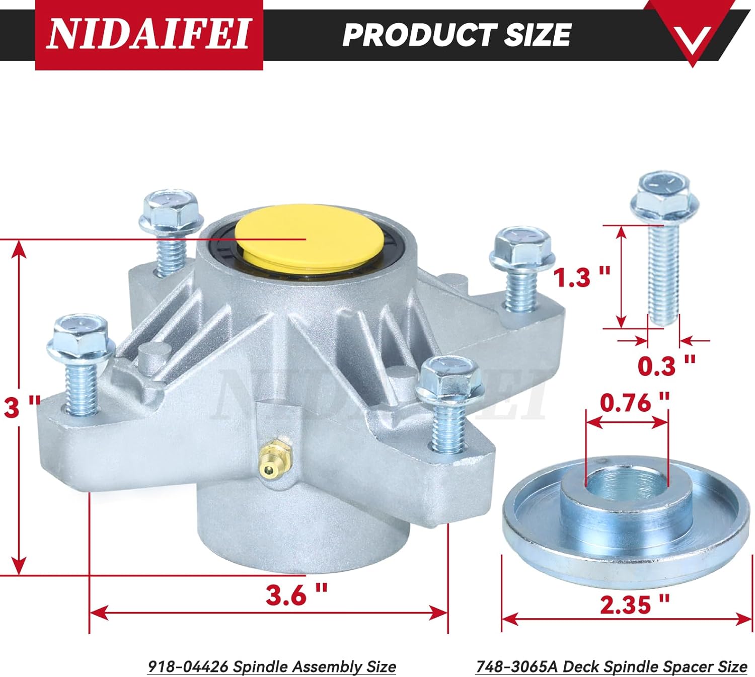 3 Pack 918-04426 Spindle Assembly Kit with 756-3096 Pulley Replace 918-04426, 618-04426, 618-3129, 618-3129A, 618-3129B, 618-3129C, 918-3129, 918-3129C for Cub Cadet Z Force 48 Lawn Tractors