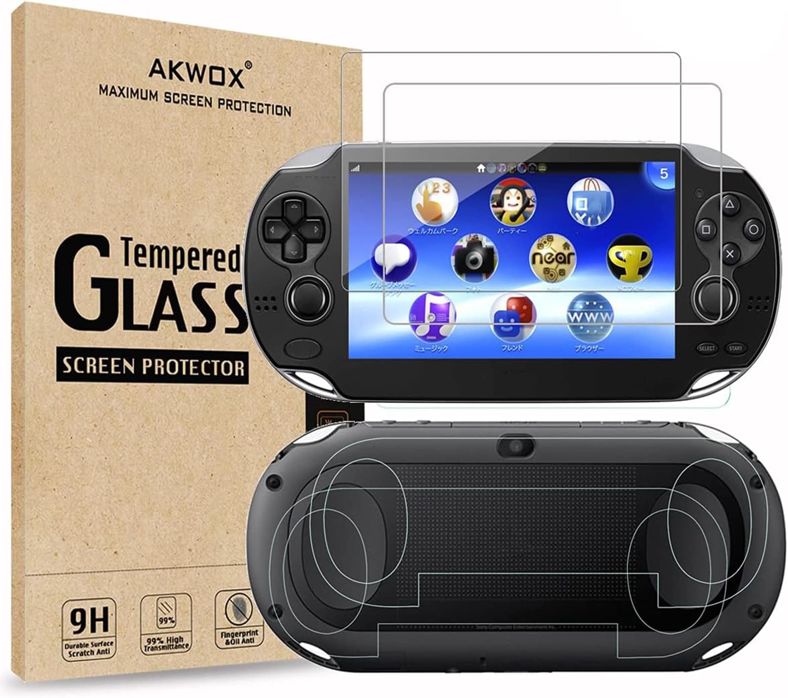 (4-Pack) 2 Front+2 Back Covers Screen Protectors for Sony PlayStation Vita 1000, 9H Tempered Glass Front Screen Protector and HD Clear PET Back Screen Protective Film for PS Vita PSV 1000