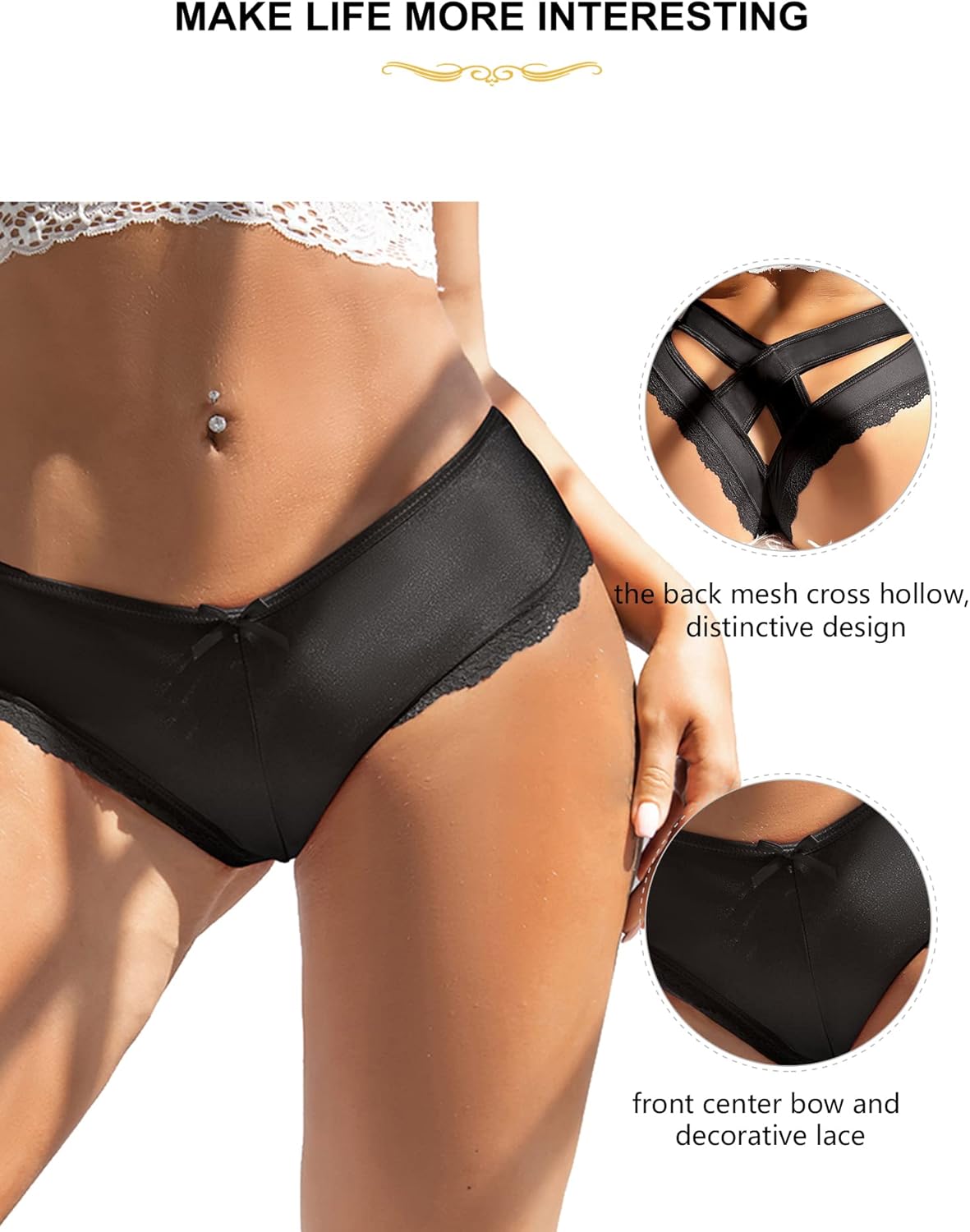 ohyeah Womens Underwear Sexy Lace Hipster Panties for Women Cheeky Cotton Crotch Crisscross Strappy Boyshorts Panties XS-4XL - Image 7