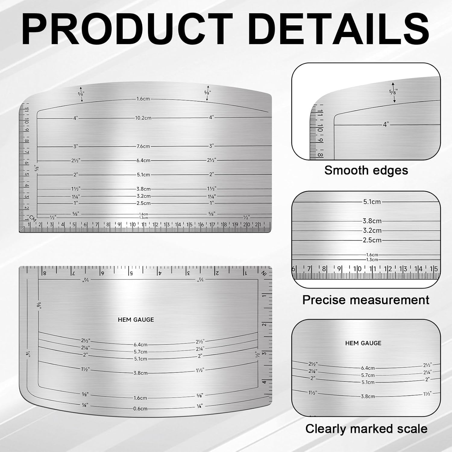 2 Pcs Aviation Aluminium Hot Hem Gauges 8.7 x 5.3 Inch Hot Iron Ruler Professional Measuring Hem Ruler for Sewing Measure Mark Fold Press with Steam or Dry Iron
