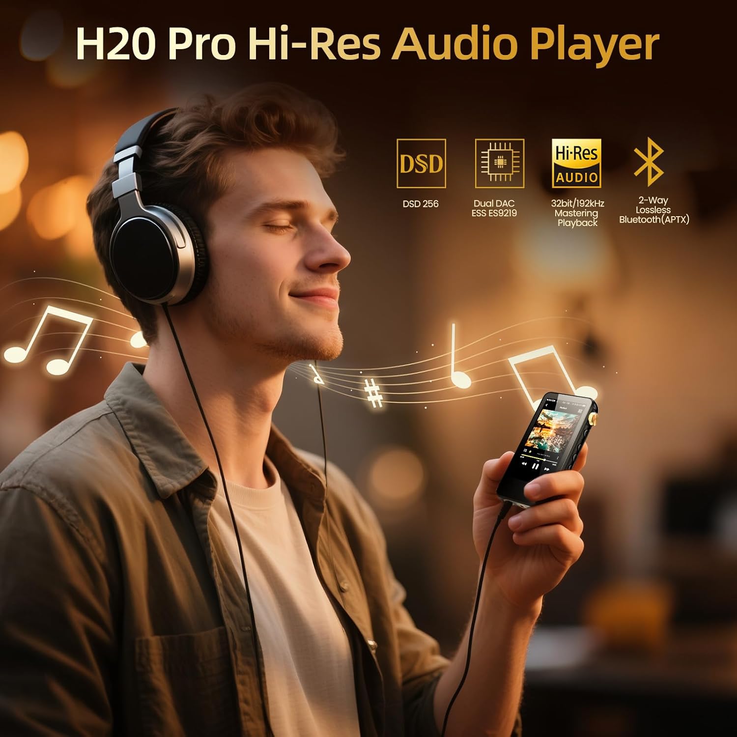 HIFI WALKER H20 Pro Hi-Res Music Player with Bluetooth, Digital Audio Player with 3.2" Touchscreen, Dual DAC, 3.5mm & 4.4mm Balanced Output, USB DAC, 128GB Micro SD Card Included