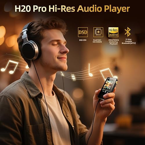Miniatura 3 de HIFI WALKER Reproductor MP3 de alta resolución H20 Pro con Bluetooth, DAC dual, pantalla táctil de 3.2 pulgadas, DSD25632bit 192kHz, aptXLDAC,