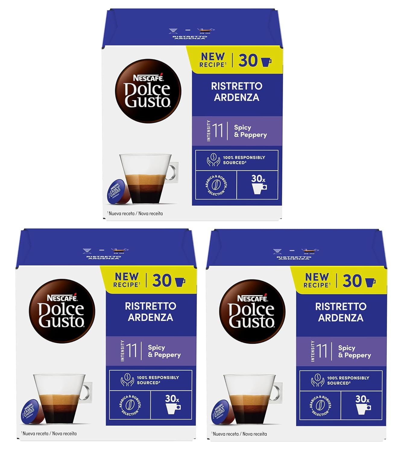 NESCAFÉ DOLCE GUSTO Espresso Ristretto Ardenza Coffee Pods x30 (Pack of 3, Total 90 Pods)