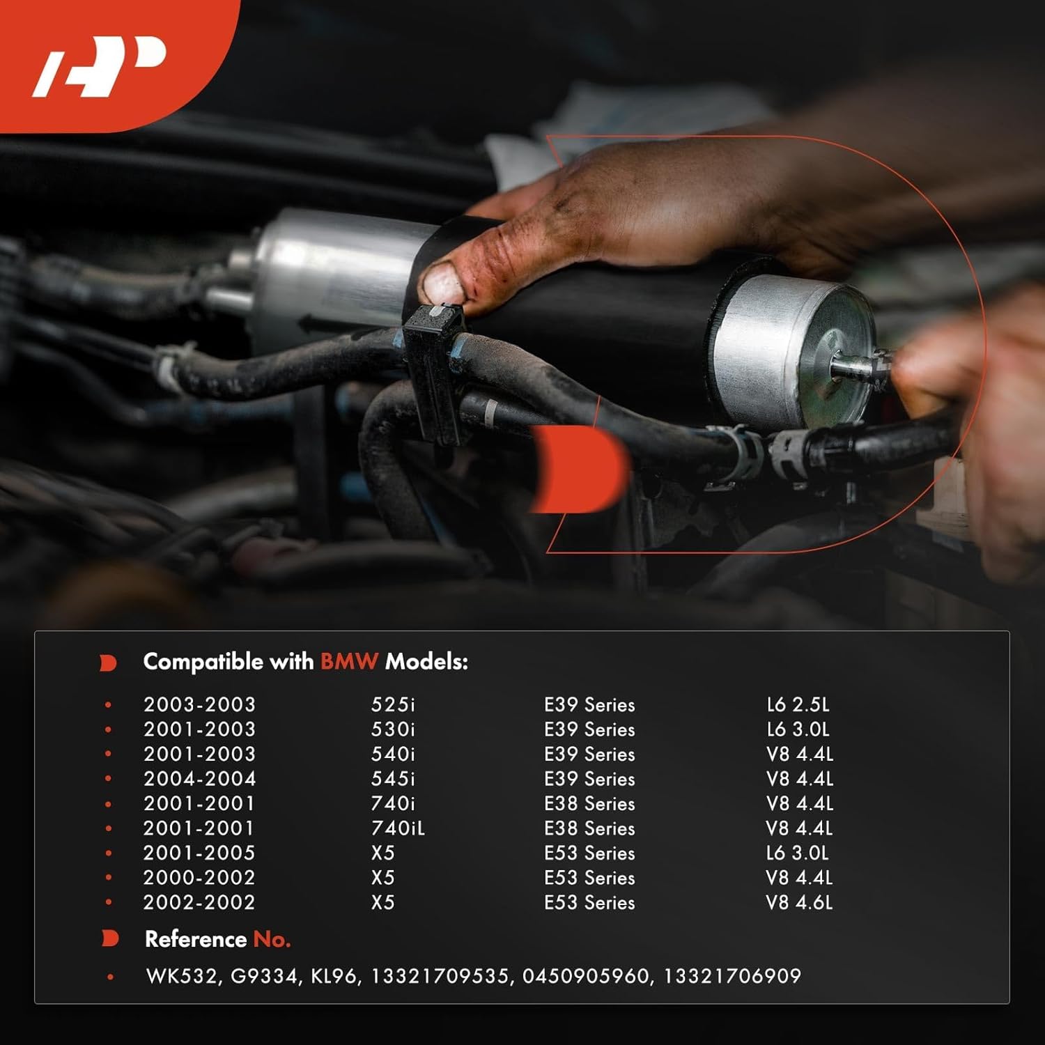 A-Premium Fuel Filter Compatible with BMW X5 2000-2005, 525i 2003, 530i 2001-2003, 540i 2001-2003, 545i 2004, 740i 2001, 740iL 2001, 2.5L 3.0L 4.4L 4.6L