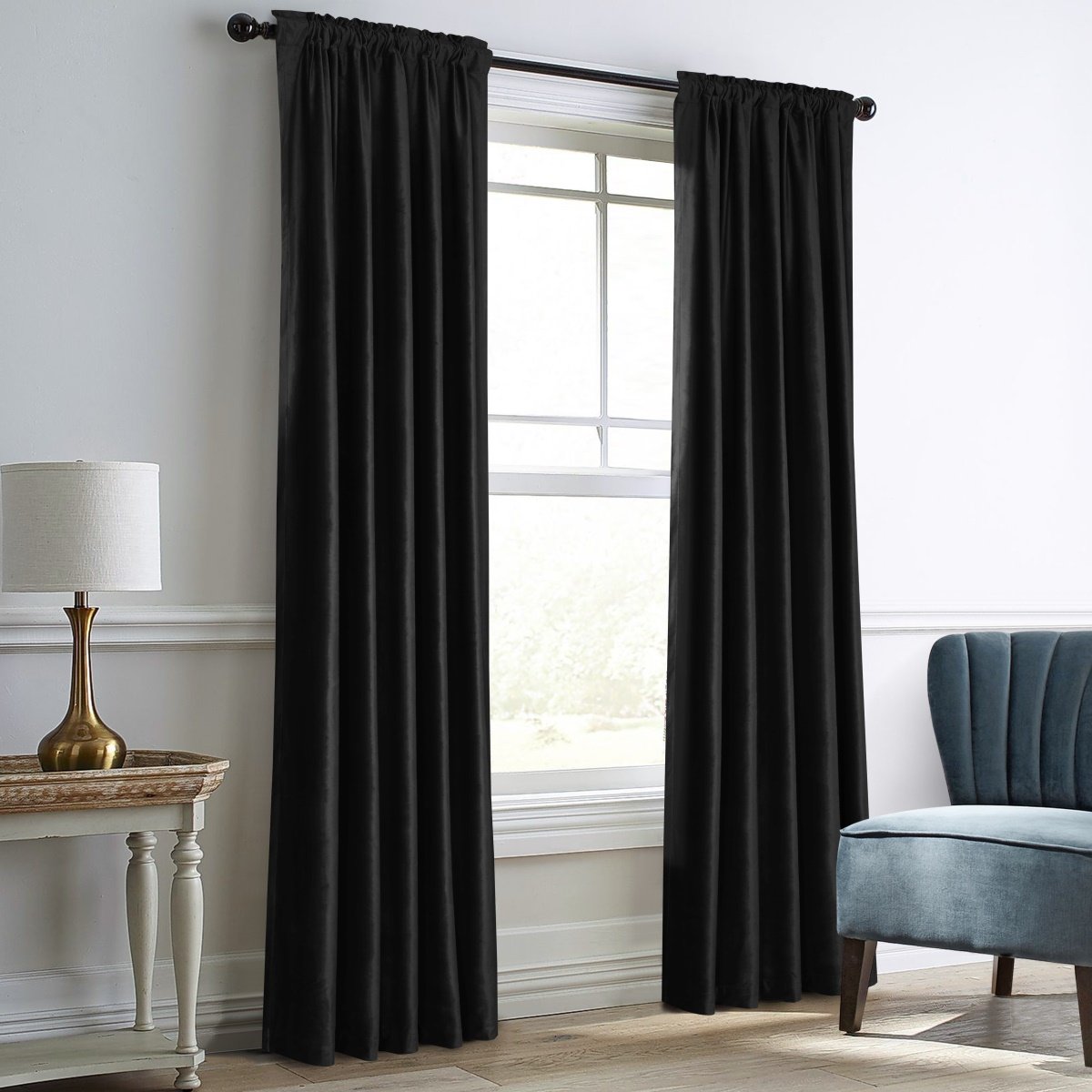 Dreaming Casa Darkening Black Velvet Curtains for Living Room Thermal Insulated Rod Pocket Back Tab Window Curtain for Bedroom 2 Panels 52" W x 108" L
