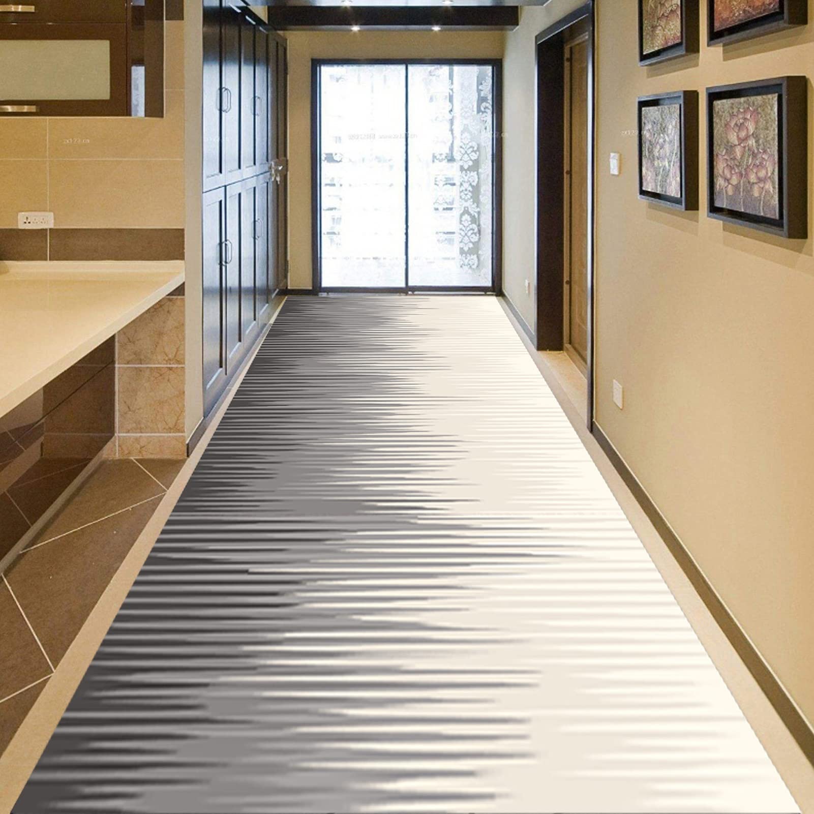 Tapis de couloir gris antidérapant long 3,5m tapis de sol lavable de chambre