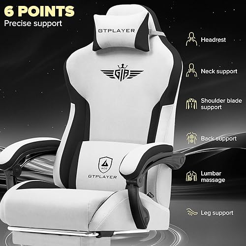 Vista 5 de GTPLAYER Silla de juegos, silla de oficina para computadora, soporte lumbar, reposabrazos conectados y reposapiés, silla de juego ergonómica