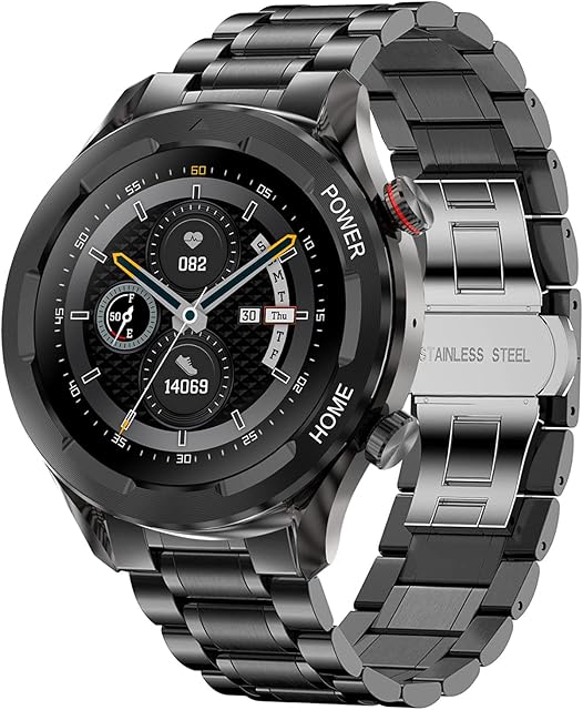 Bebinca AI Smartwatch for Men Make/Answer Call in Stainless Steel 1.3" HD Display 1GB RAMBuilt-in Microphone MP3Infrared SpO2, Continuous Real-time heart rate, IP68 Waterproof, IOS/Android (Black)