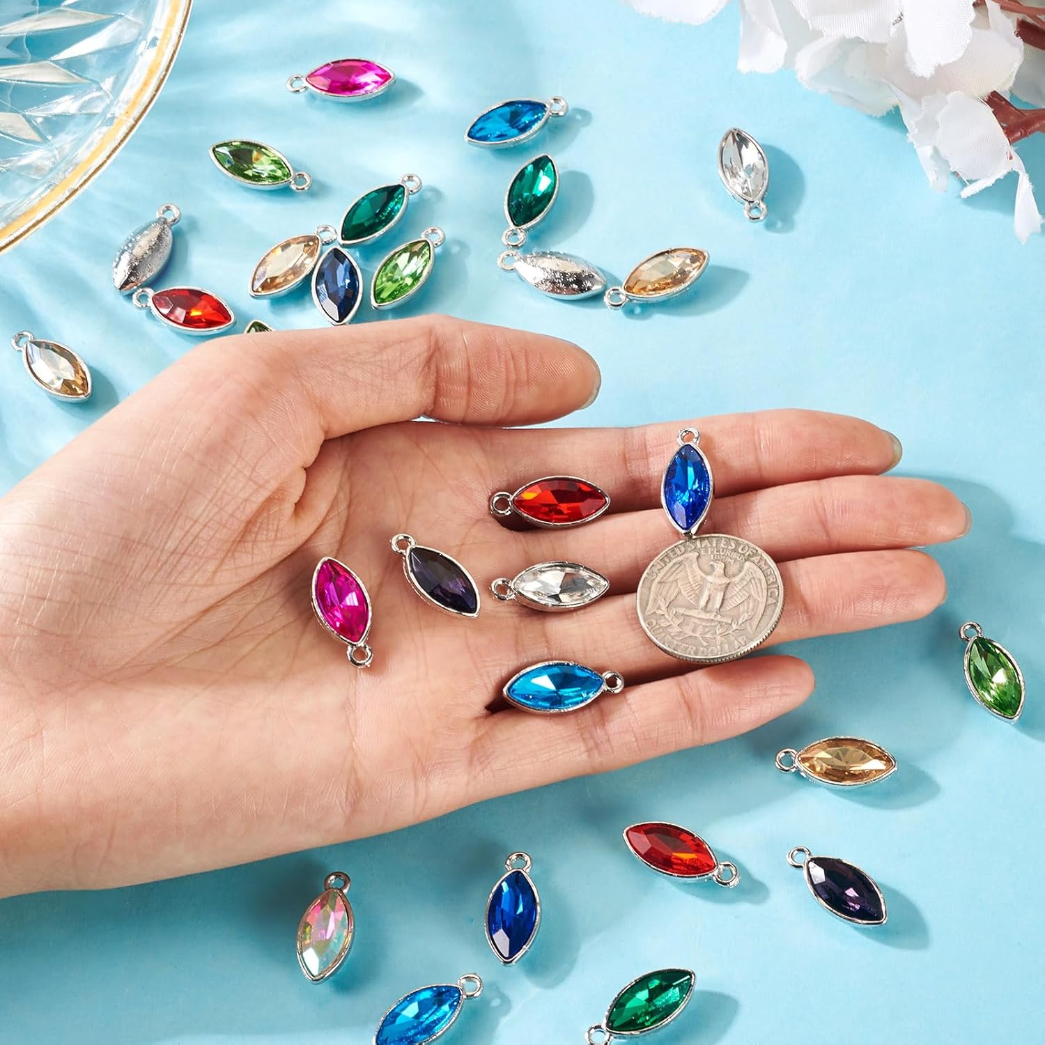 Pandahall 48Pcs Crystal Birthstone Charms Faceted Glass Rhinestone Charm Platinum Plating Horse Eyes Birthstone Pendant for DIY Necklace Bracelet Earring Craft - Image 5