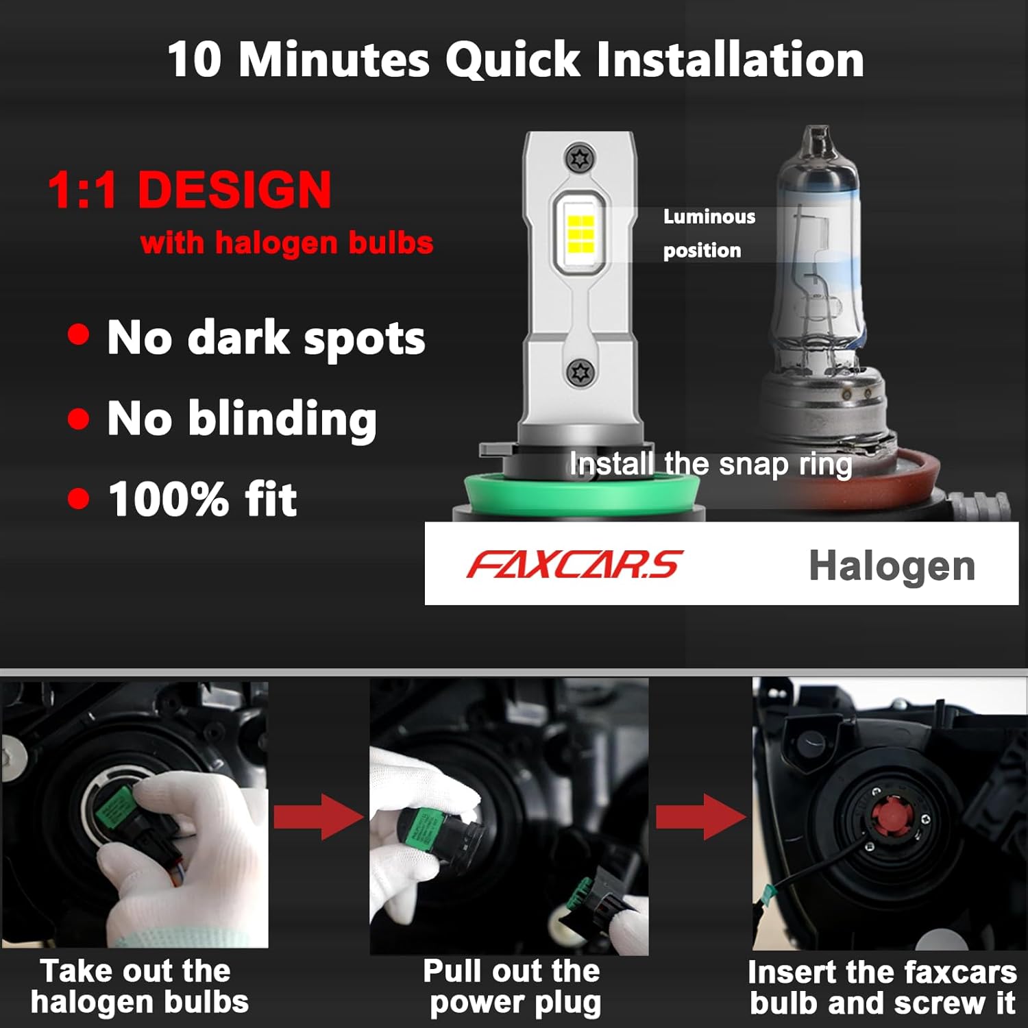 H11 H9 H8 Bulbs Combo for Toyota Tacoma Rogue Sentra Pathfinder Impala H16 Fog Lights 6000K Cool White High Brightness, 6-Pack