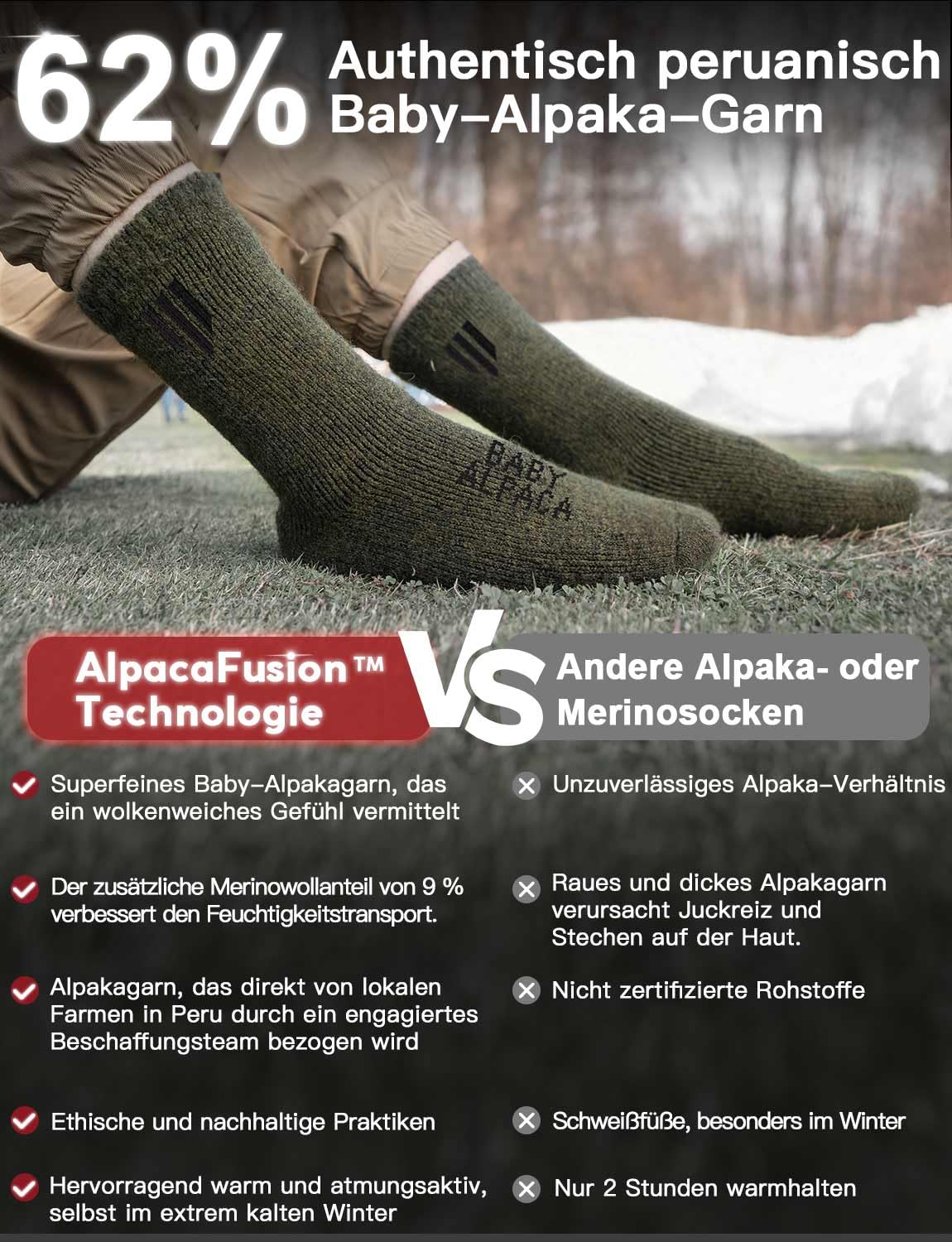 Juclise Alpaka Socken Wollsocken - Wärmende Dicke Thermosocken für Winter, Jagd und Wandern, Kuschelsocken & Gemütliche Mittellange Socken für Herren und Damen