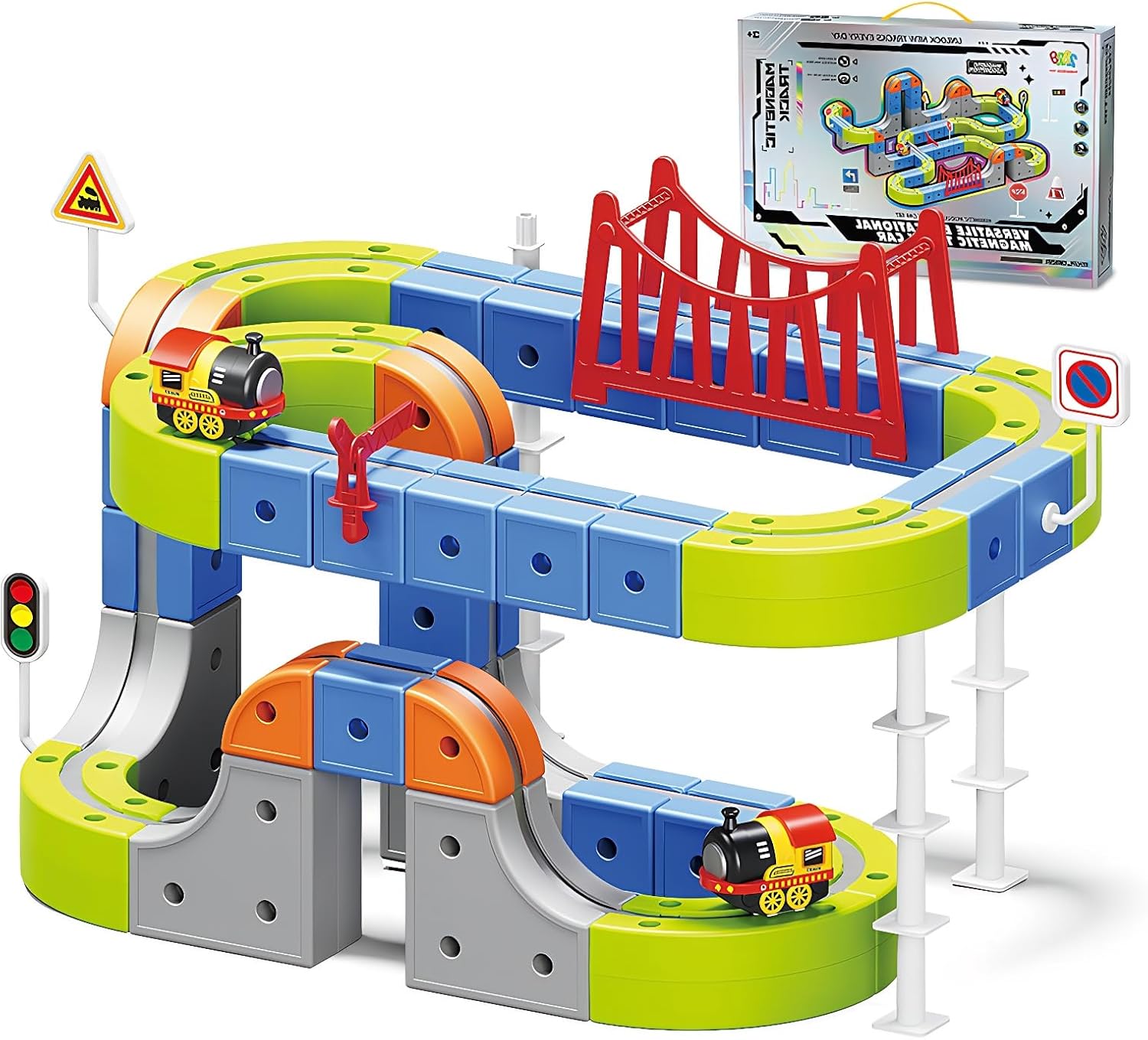 Electric Train Set 3D Magic Flexible Race Track for Kids 3 4 5 6 7 8 Years Old, Race Car Track with Anti-Gravity, Educational STEM LearningToy for Boys Girls Birthday (70)