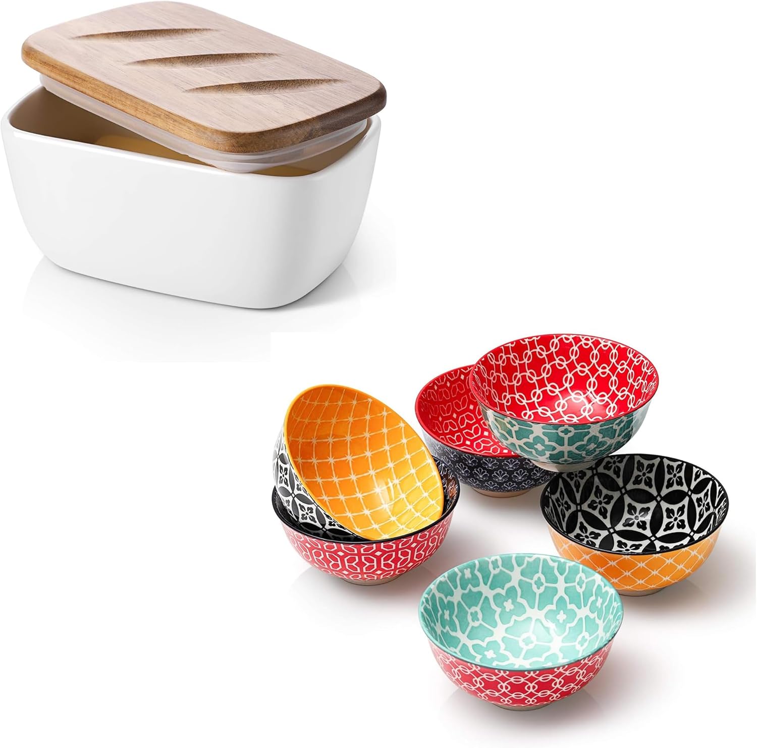 DOWAN 10oz Small Bowls Set of 6 and 6.5" Large Butter Dish