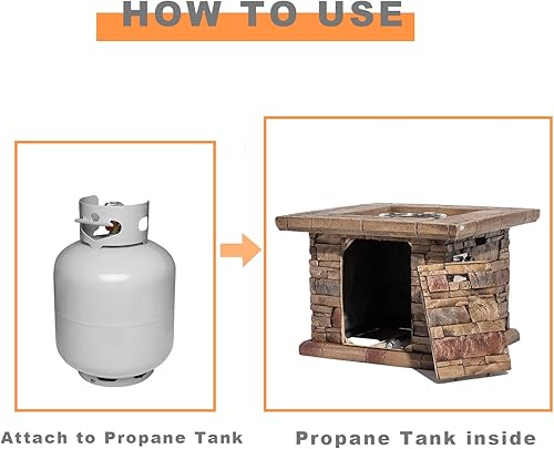 Miniatura 5 de COSIEST Mesa para fogata de propano para exteriores con piedra ledgestone marrón sintética de 32 pulgadas, certificado CSA, quemador de acero