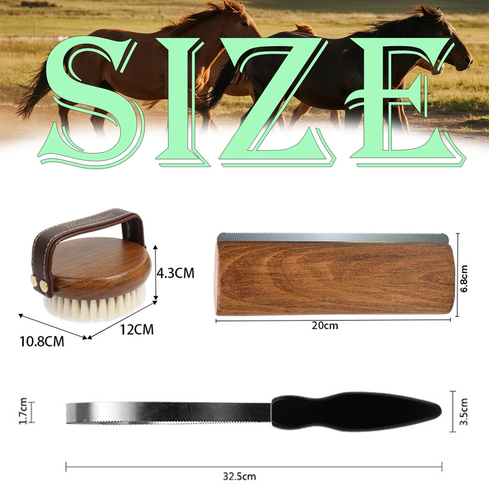 Juego de aseo para caballos, kit de 3 piezas con raspador de sudor de una sola manija, raspador de sudor de doble mango y cepillo para limpieza equina
