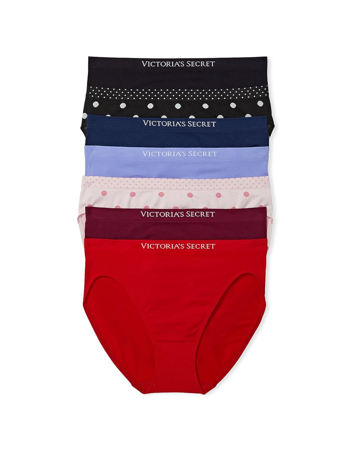 Victorias Secret Seamless Brief Panty Pack High Leg Cut Underwear for Women 7 Pack Solids Polka Dots M