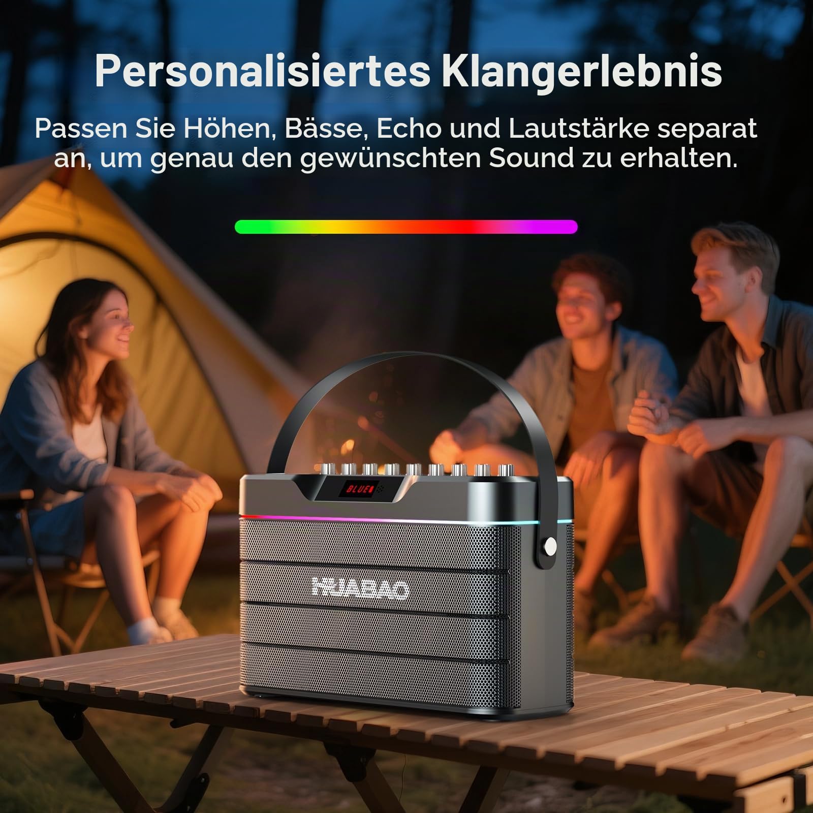 Karaoke-Maschine - 100W Bluetooth-Lautsprecher mit Super Bass, 2 drahtlose Mikrofone, tragbares PA-System mit LED-Leuchten, TWS-Paarung, Bass/Höhen/Echo-Einstellung, professioneller Lautsprecher