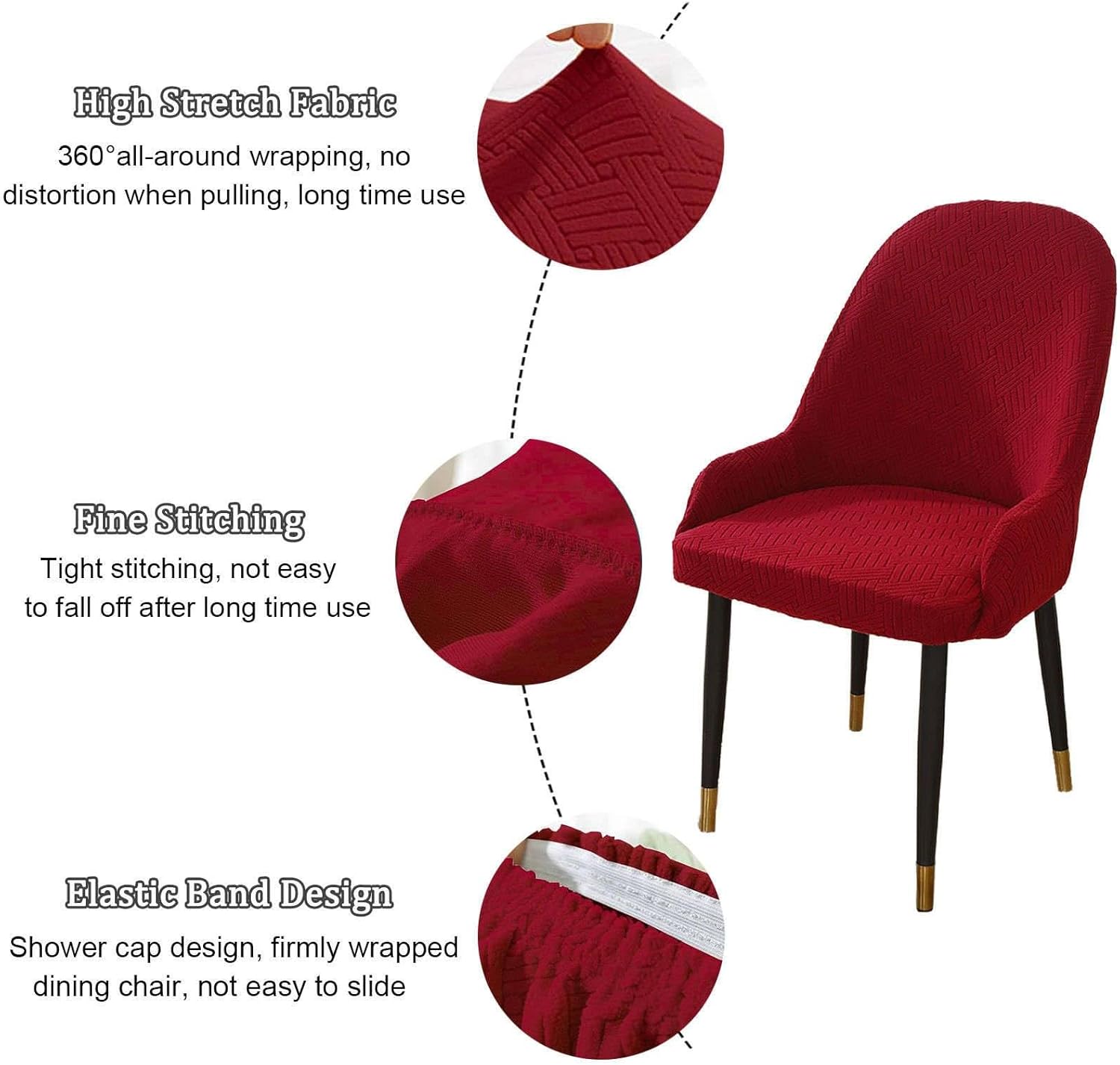 Elastic Dining Chair Cover, Bow Back Armchair Cover with Elastic Bottom Washable Chair Cover with Armrest(Vin Rouge,Lot de 4)