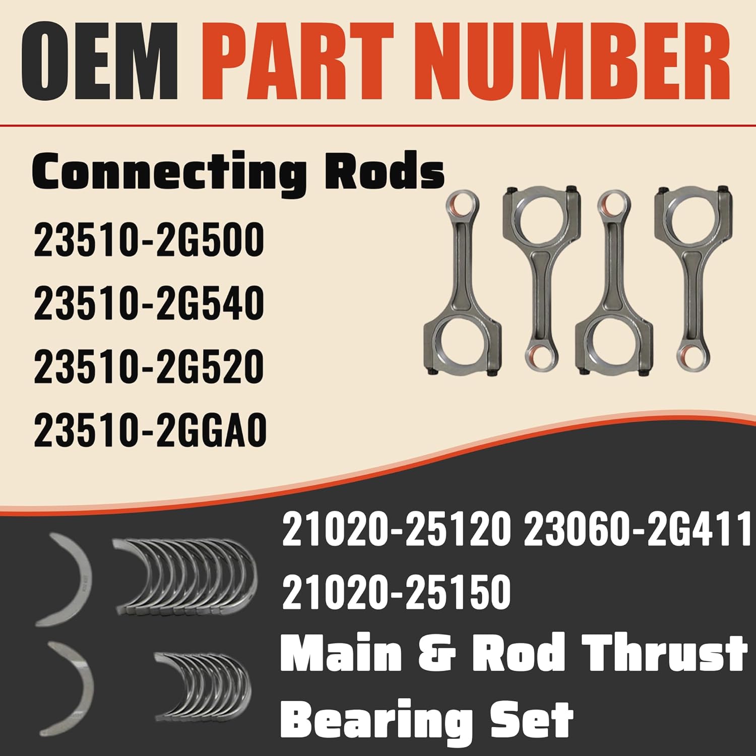 2.4L Engine Rebuild Overhaul Kit Fit for Hyundai Sonata Tucson Santa Fe Kia Optima Sportage Sorento G4KJ 2.4 2015-2022 23111-2G200 23040-2G500 22311-2GGB0