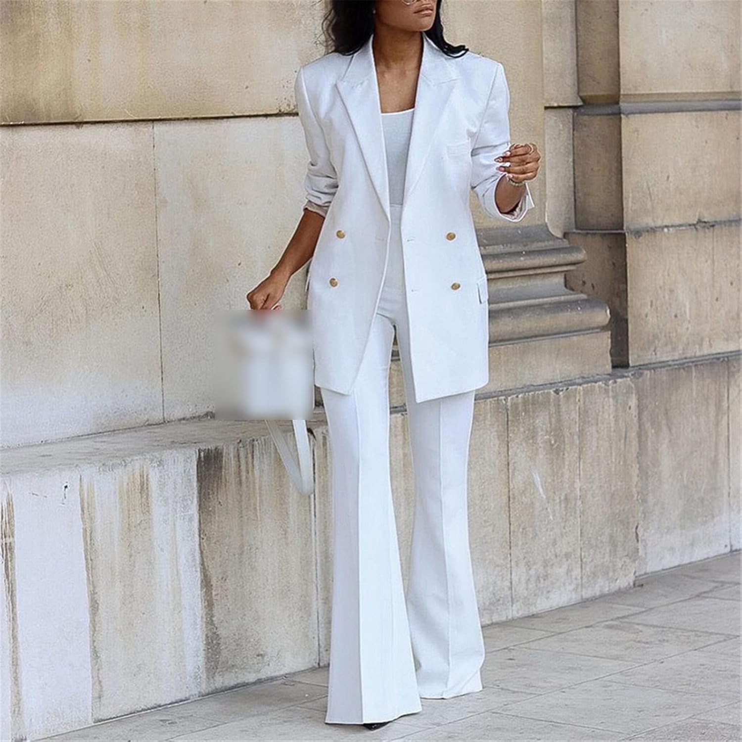 Kelsiop Women's Solid Color Casual Suit Wide Leg Pants