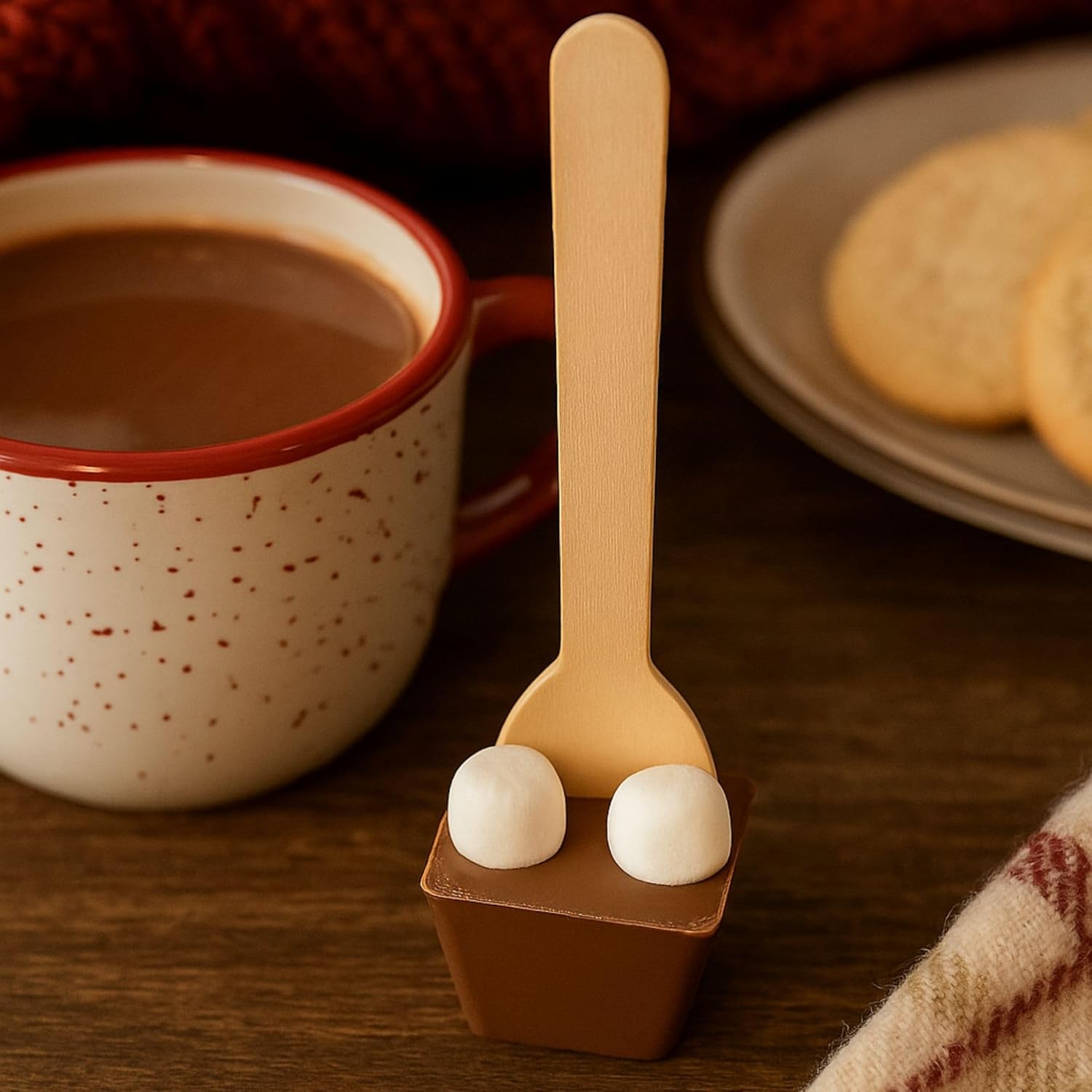 Chocolate Works Hot Chocolate Spoons – Milk Chocolate with Marshmallows – Stirring Spoons for Hot Cocoa – Individually Wrapped – Pack of 12