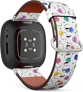 CJBROES Replacement Leather Watch Band, Compatible with Fitbit Versa 3 and Fitbit Sense of Wristband Bracelet Accessory - Watercolor Aquarelle Spots Ink