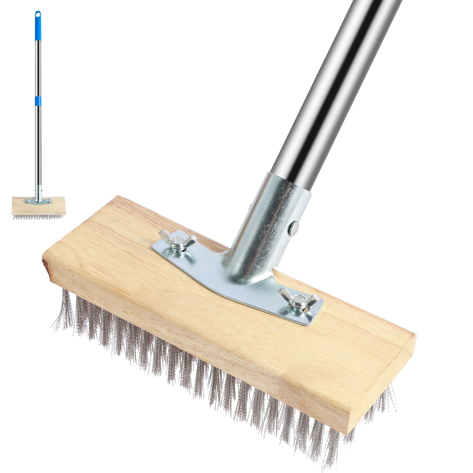 Balai Métallique Acier Inoxydable 165cm Manche - Brosse Extérieur Terrasse Anti-Mousse