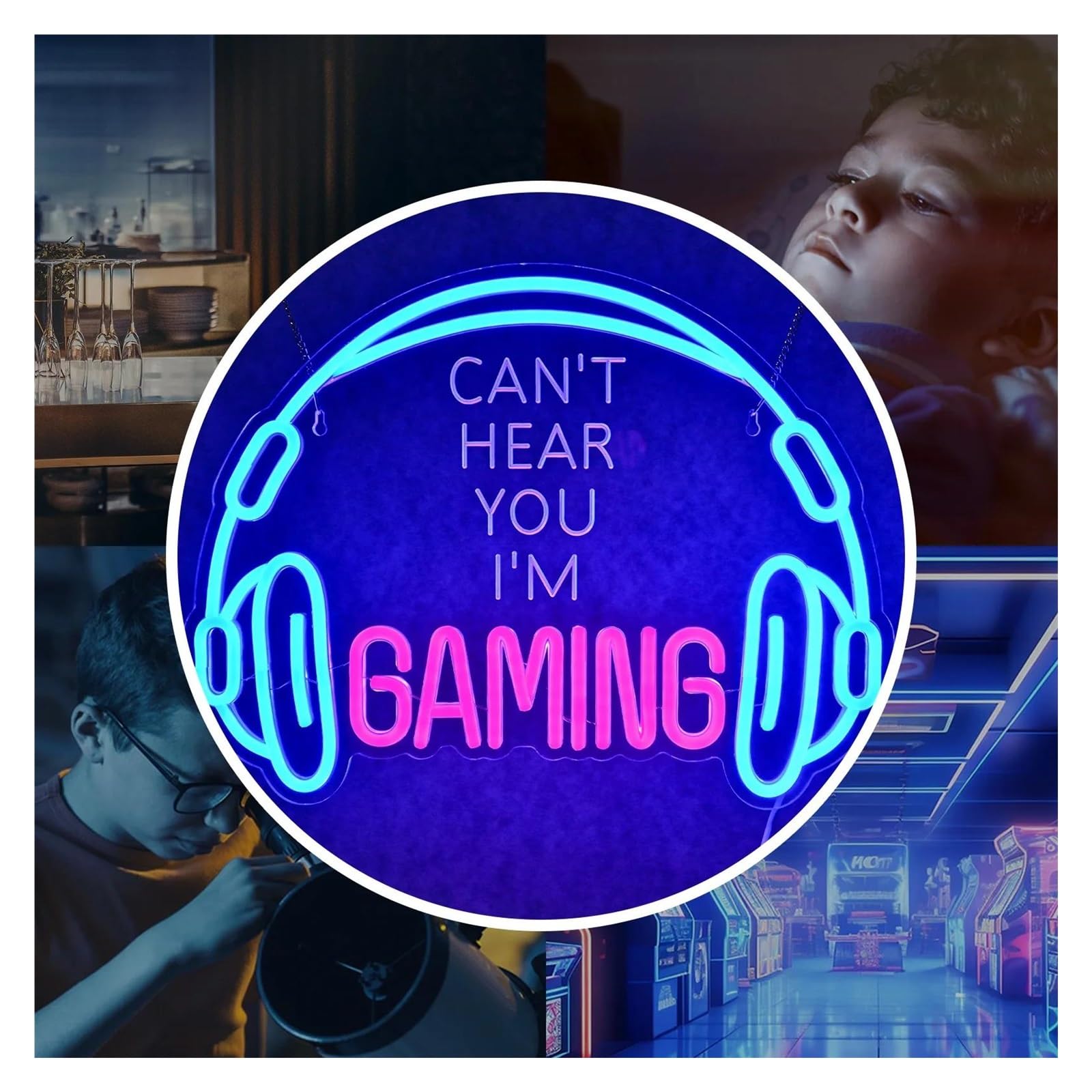 Insegna al Neon Insegne Al Neon Per Videogiochi Per Decorazioni Da Parete, Cuffie, Luci A, Decorazione Per Sala Giochi, Per Casa Camera Da Letto Bar Festa 42x32cm