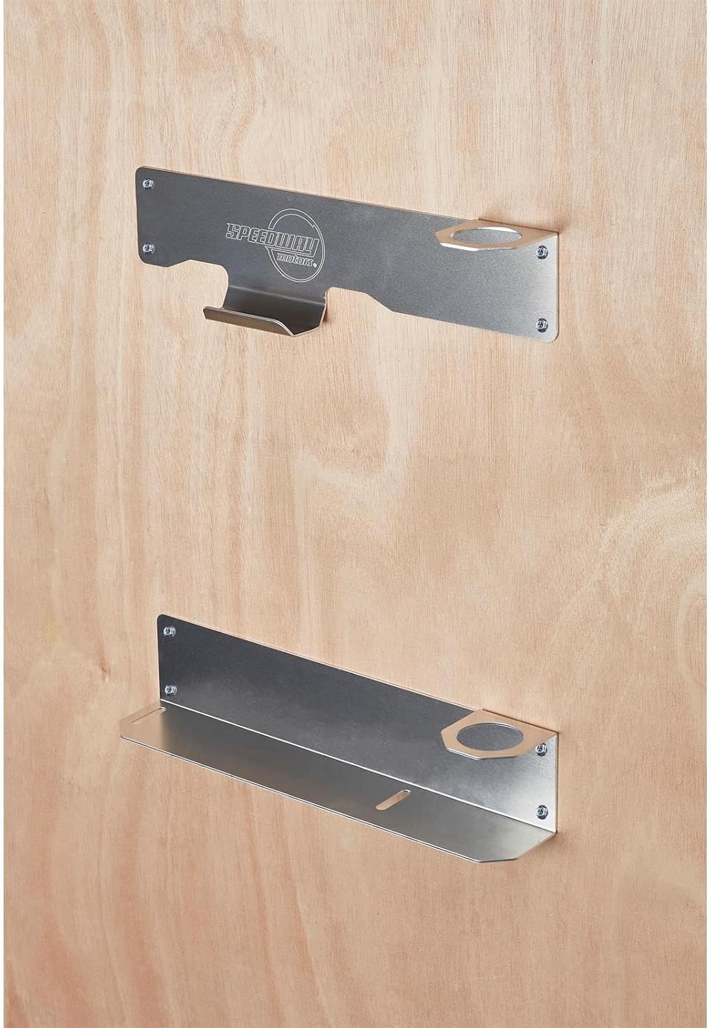 Speedway Motors Wall Mount Aluminum Floor Jack Holder, 1.5–3 Ton Racing Jacks, Universal Trailer and Garage Storage Bracket with Handle Loops, Fits Single or Dual Front Wheel Jacks