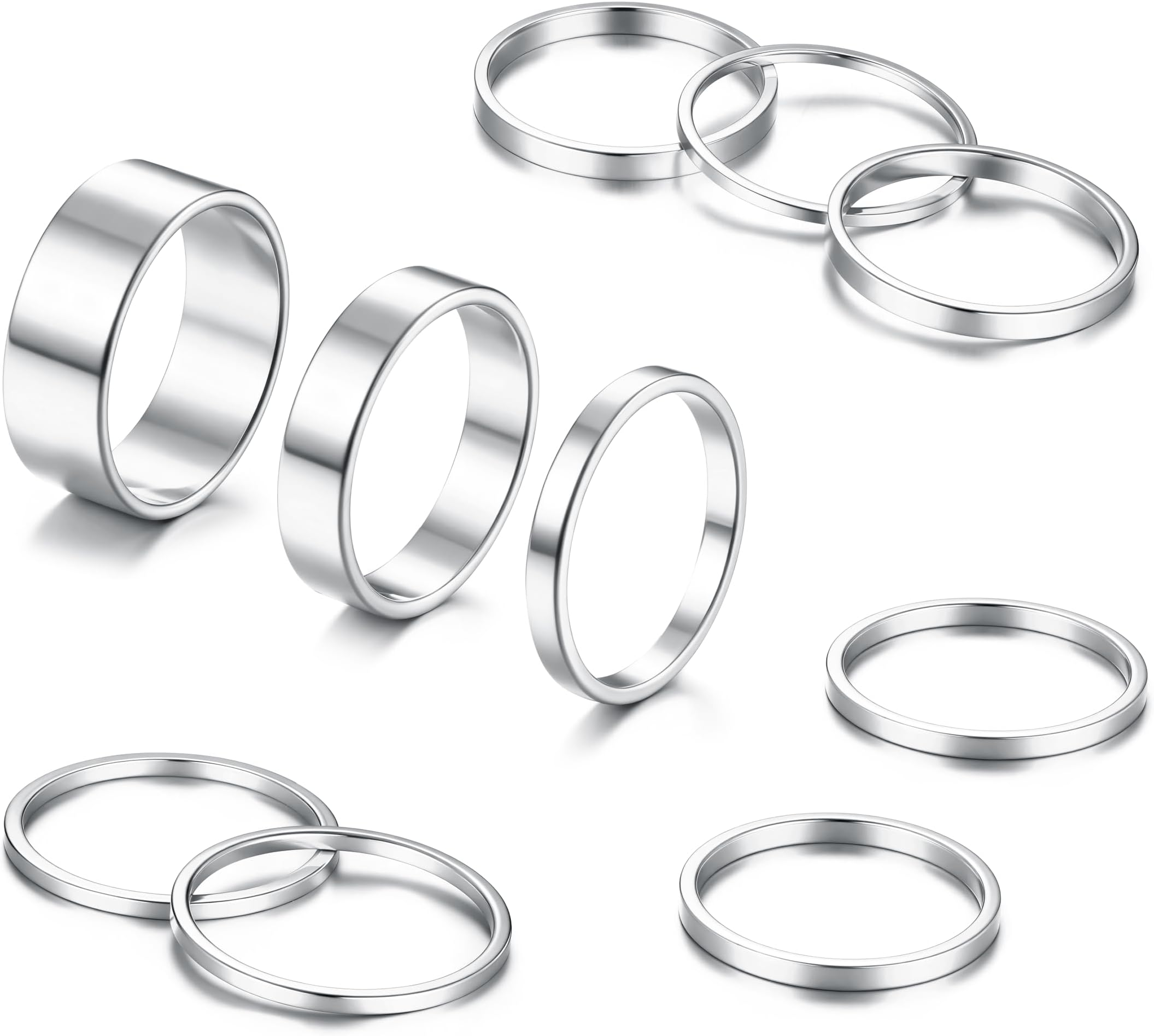 Silver Rings for Women Non Tarnish Stainless Steel Rings Set Dainty Gold Band Ring Stack Simple Stackable Thumb Pinky Ring for Multiple Size