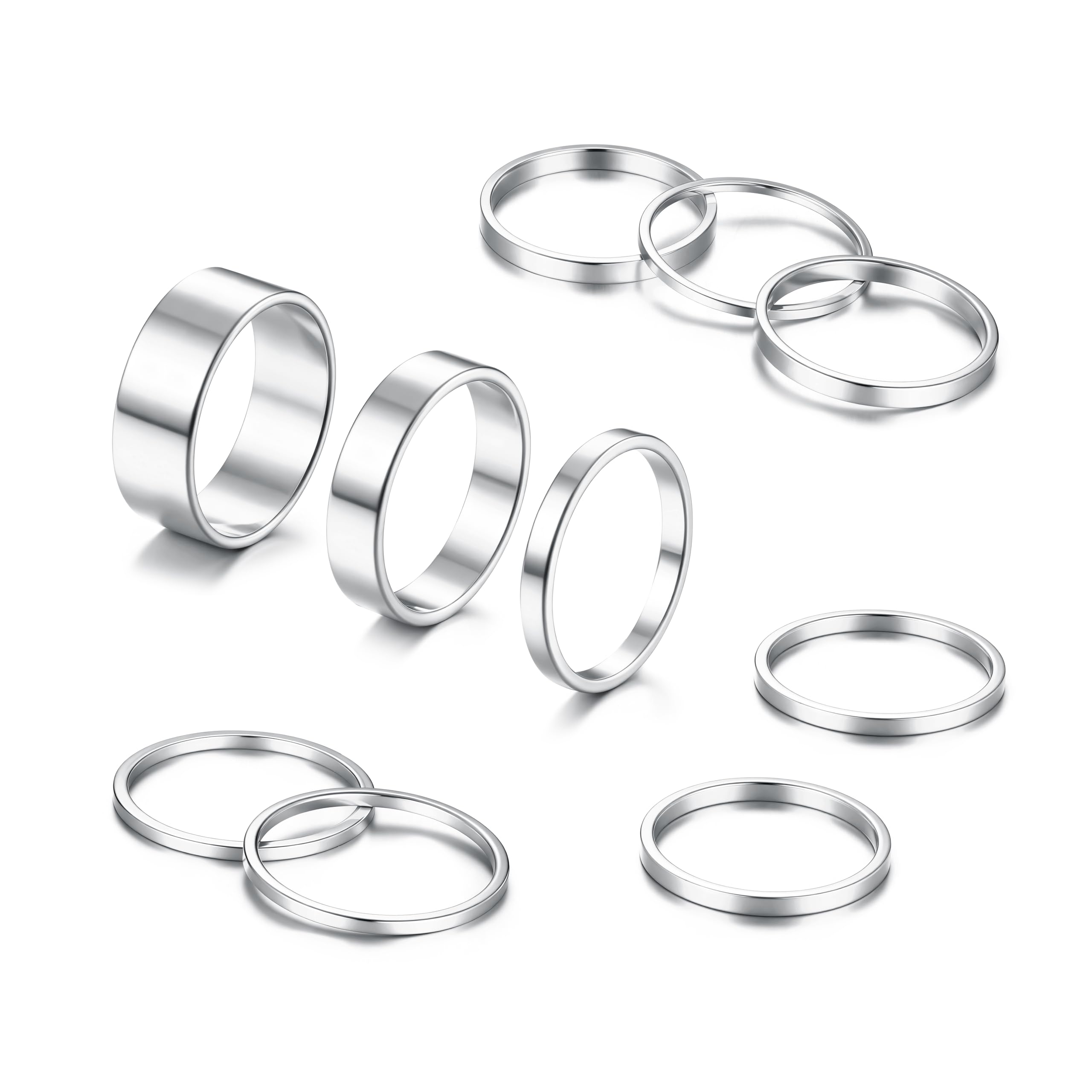 Silver Rings for Women Non Tarnish Stainless Steel Rings Set Dainty Gold Band Ring Stack Simple Stackable Thumb Pinky Ring for Multiple Size