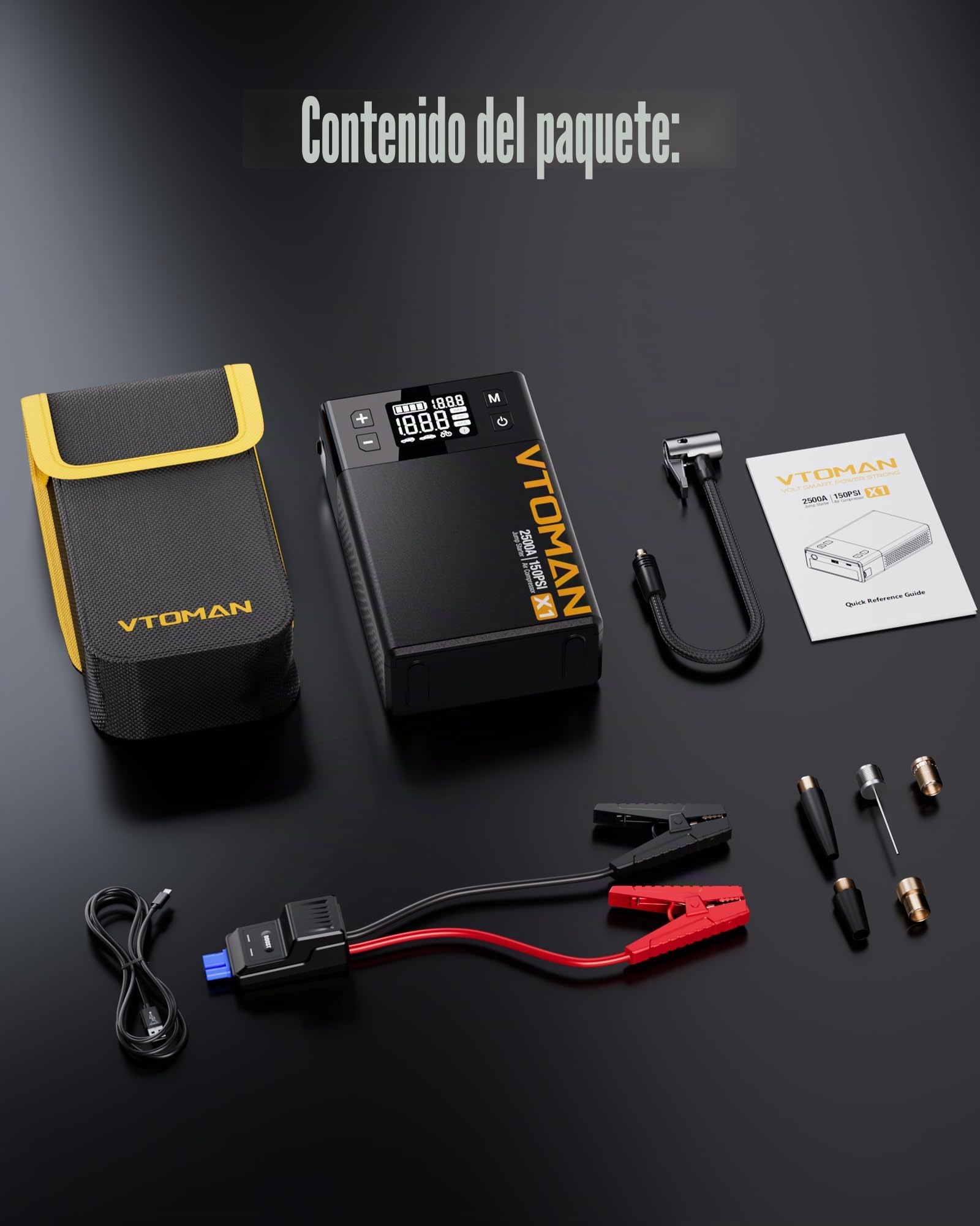 VTOMAN X1 - Paquete de energía de arranque con compresor de aire de 2500 A, arrancador de batería portátil de coche (hasta motores diésel de hasta 8.5 L/6.0 L) con inflador de neumáticos digital de