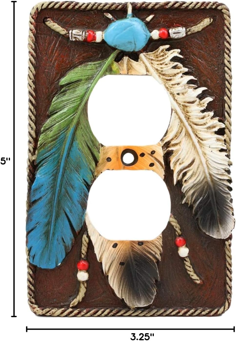 Ebros Southwestern Tribal Native American Indian 3 Feathers Turquoise Stone and Beads Dream Catcher Design Bathroom Vanity Accent Figurine Decor (Double Receptacle Outlet Plate Cover Set of 2)