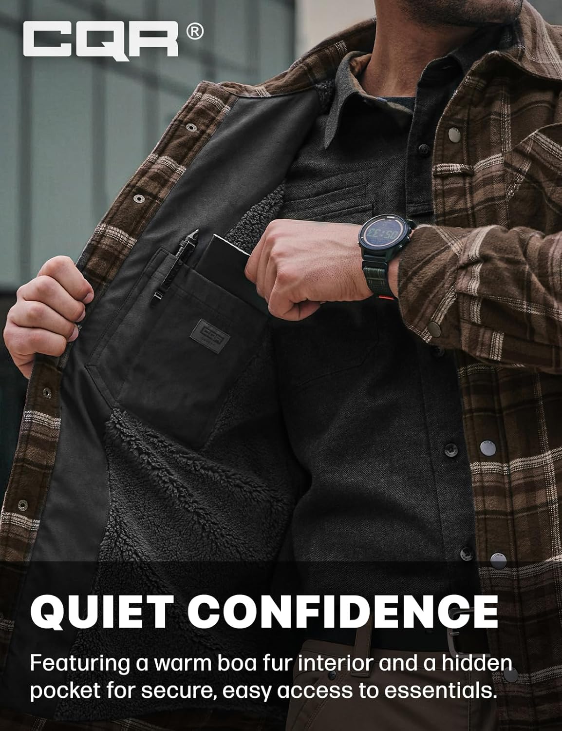 CQR Men's Flannel Shirt Jacket Long Sleeve, Winter Warm Outdoor Casual Plaid Jacket Coat with Pockets - Image 8