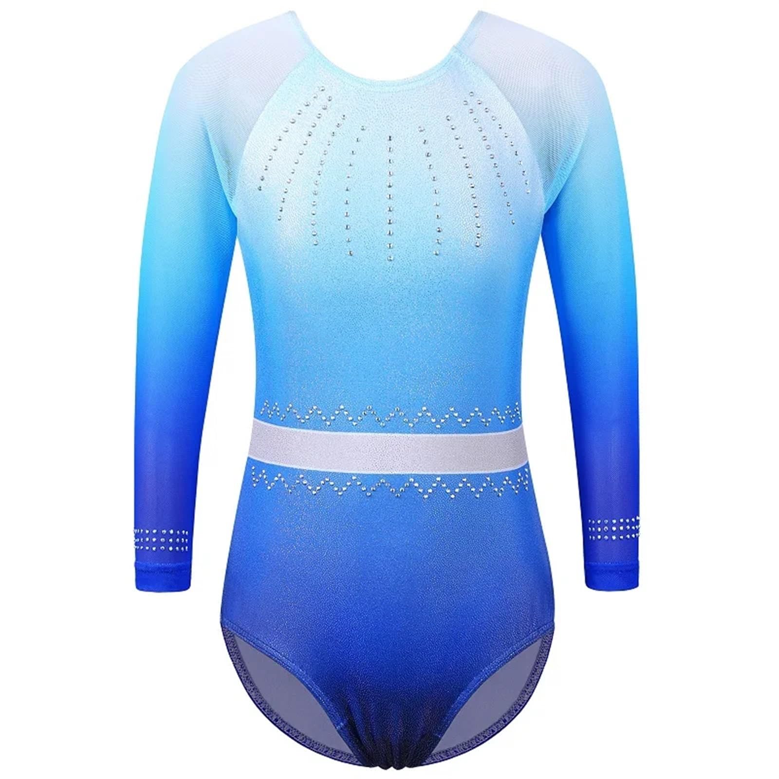 Leotardos De Gimnasia para NiñAs Leotardo de Gimnasia Brillante for niñas, Ropa Rendimiento Degradado, Mono con Diamantes imitación, práctica Manga Larga
