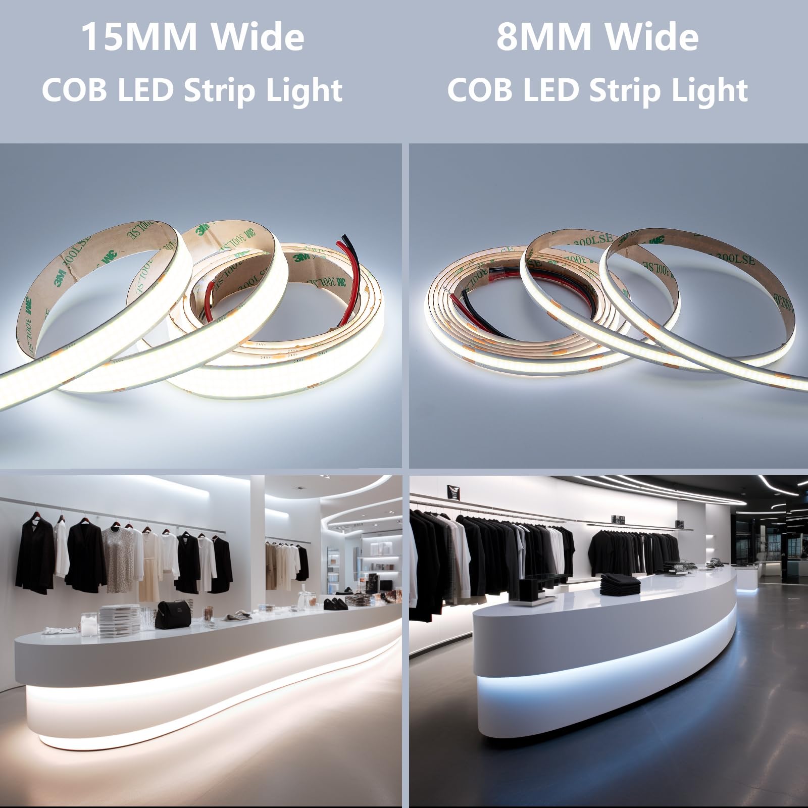 BENLUN 24V 15mm Breite Superhell COB LED Streifen 10m 250W 27500lm | 6000K Kaltweiss LED Strip CRI 92 25W/m 960LEDs/m Selbstklebend mit Netzteil für Zimmer Dekoration Beleuchtung