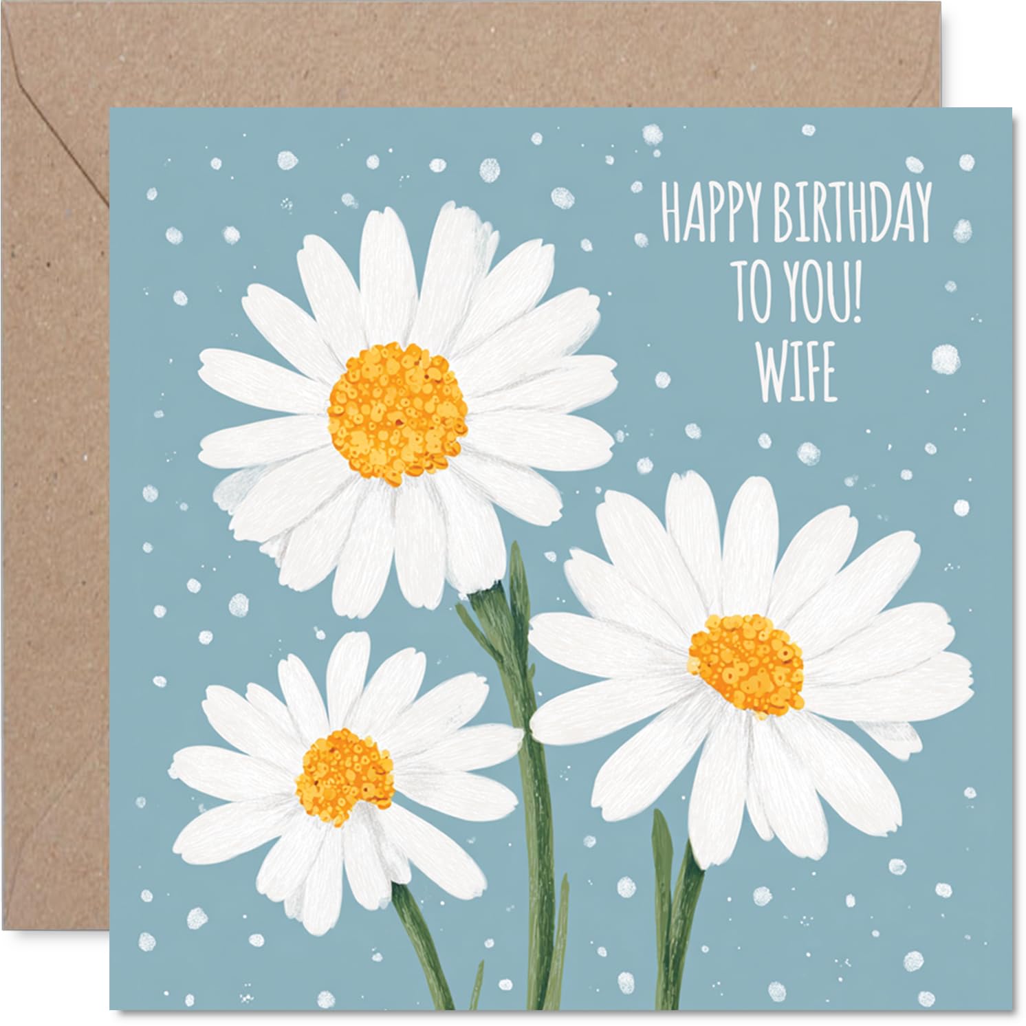 Wife Birthday Card - Daisies - Happy Birthday Card for Wife from Husband Partner, 145mm Anniversary Greeting Cards