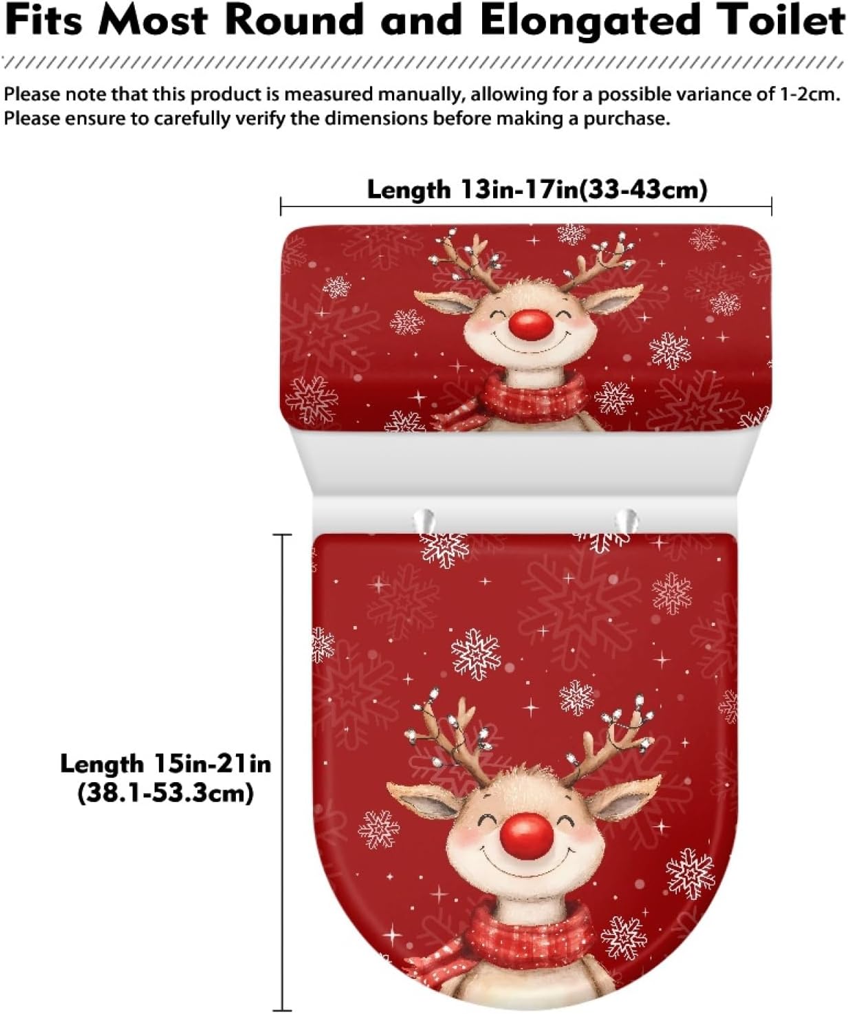 Christmas 2 Pieces Toilet Lid Cover and Toilet Tank Cover Washable Toilet Lid Covers Set Bathroom Accessories Home Decoration