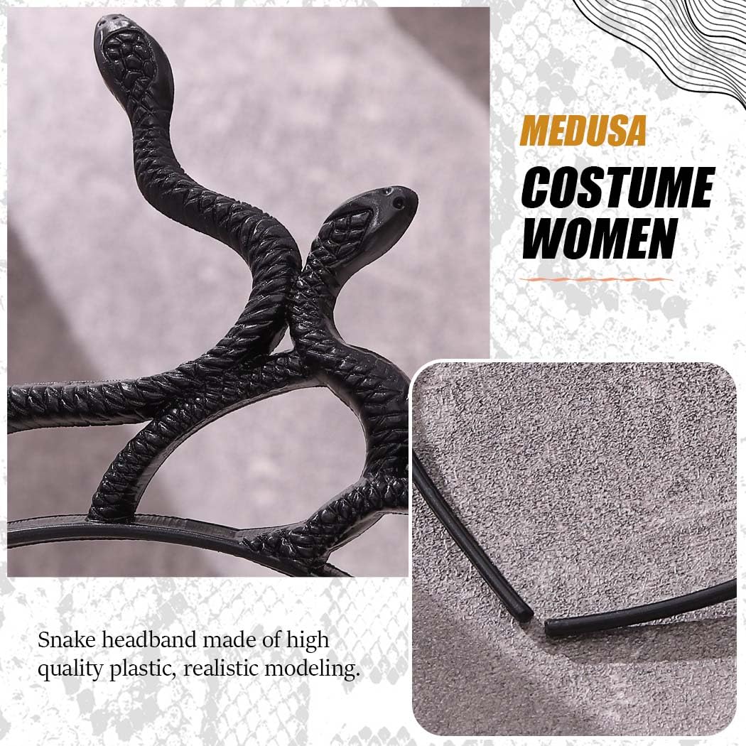 Reaky Snake Headbands Medusa Headpiece Gold Snake Hairband Halloween Costume Hair Accessories for Women (Black, One Size) - Image 4