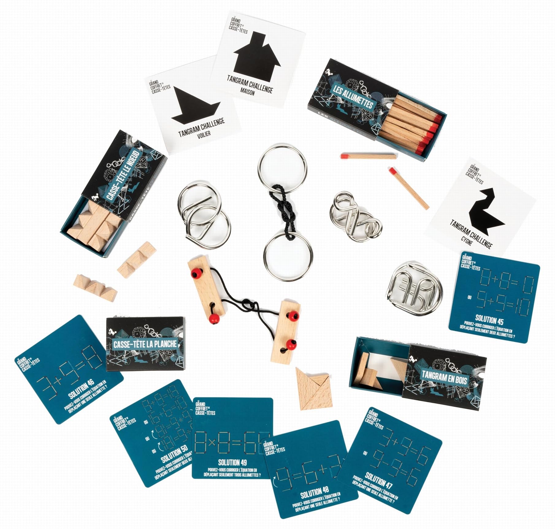 Professor Puzzle - Coffret Casse-tête Géant - Plus De 100 Défis, 4 Métaux, 2 Bois, 1 Tangram, 30 Allumettes, 100 Cartes, Sablier