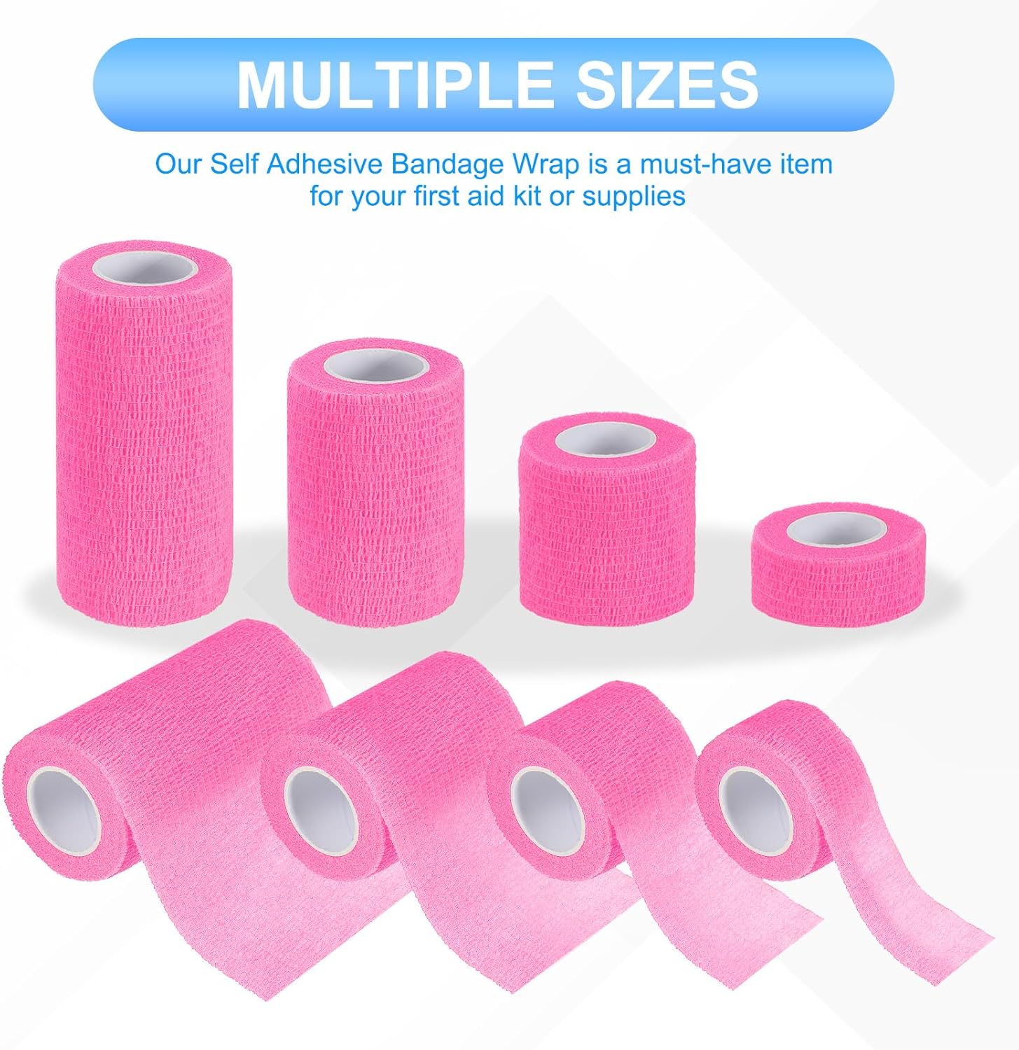 PATIKIL 1"/2"/3"/4" Self Adhesive Bandage Wrap, 4 Pcs 5 Yard Elastic Self Breathable Self Adherent Wrap Tape for Stretch Athletic Sports Wrist Ankle Outdoor Tape, Bright Pink